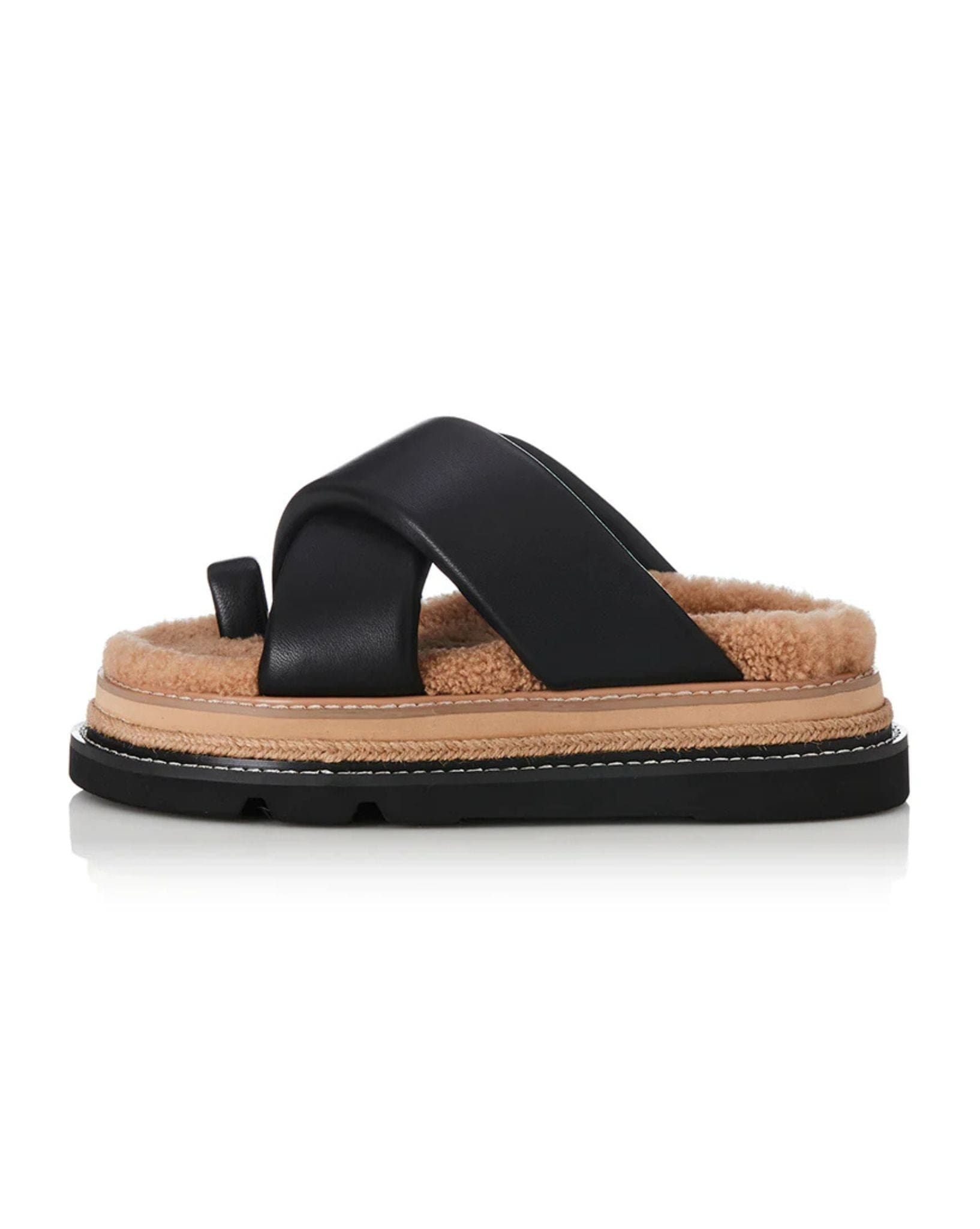 Alias Mae Womens Venga  Sandals -  Black Leather I Shearling