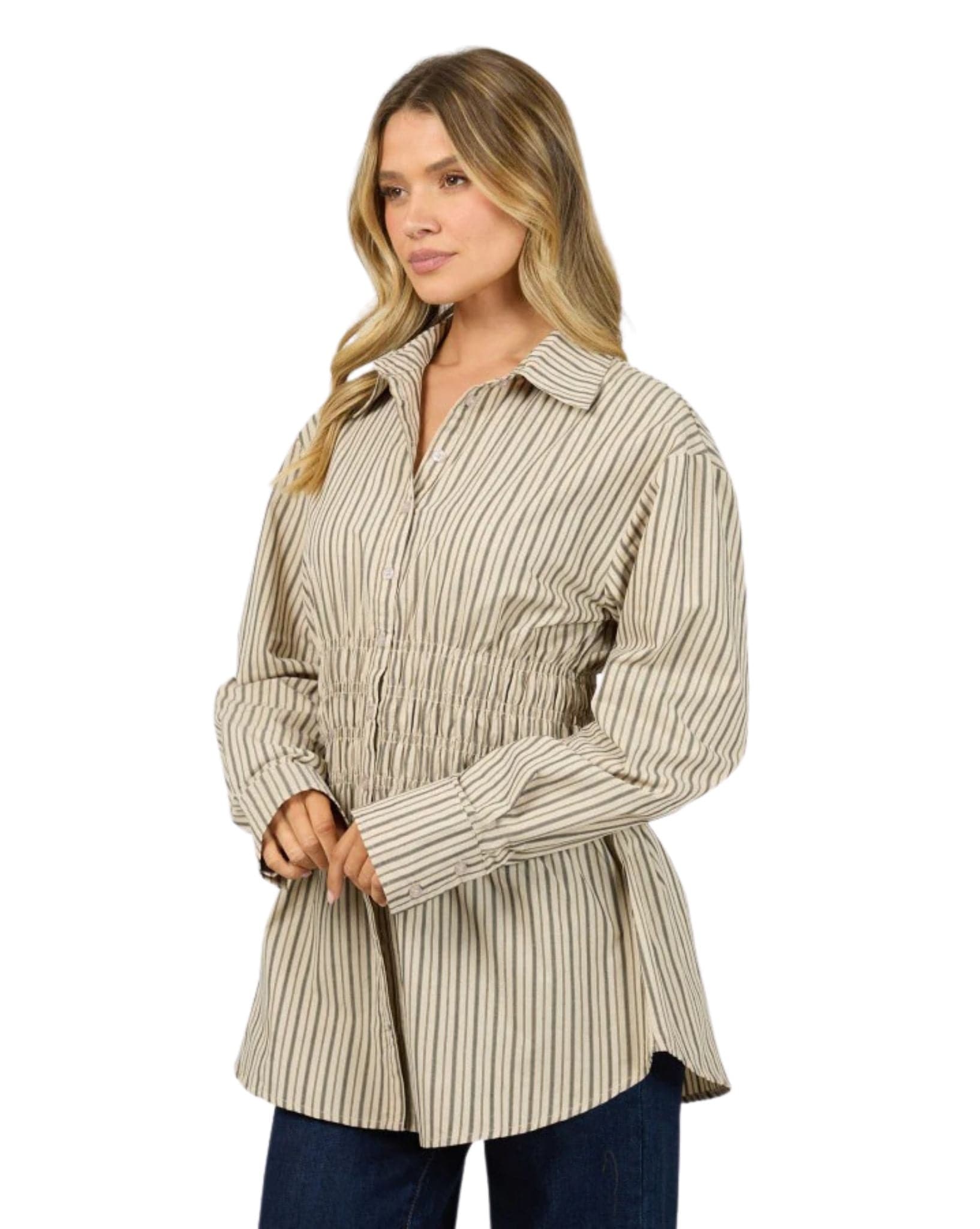 All About Eve Aae Ruched Stripe Shirt
