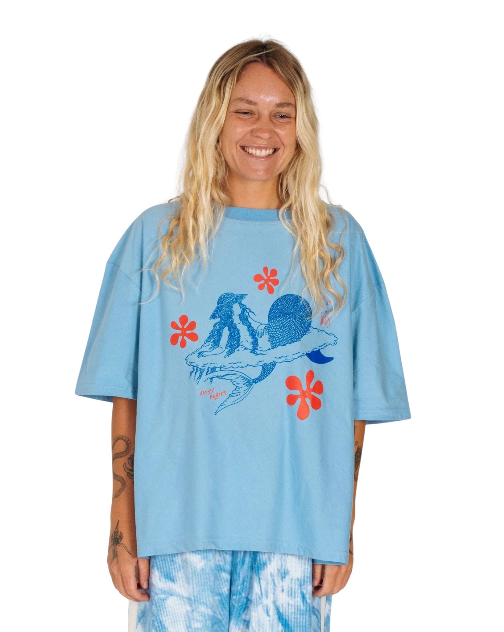 Atmosea Artist Tee Oversized Bias 'Cloud Surfing' by Easty Beasty  - Sky Blue