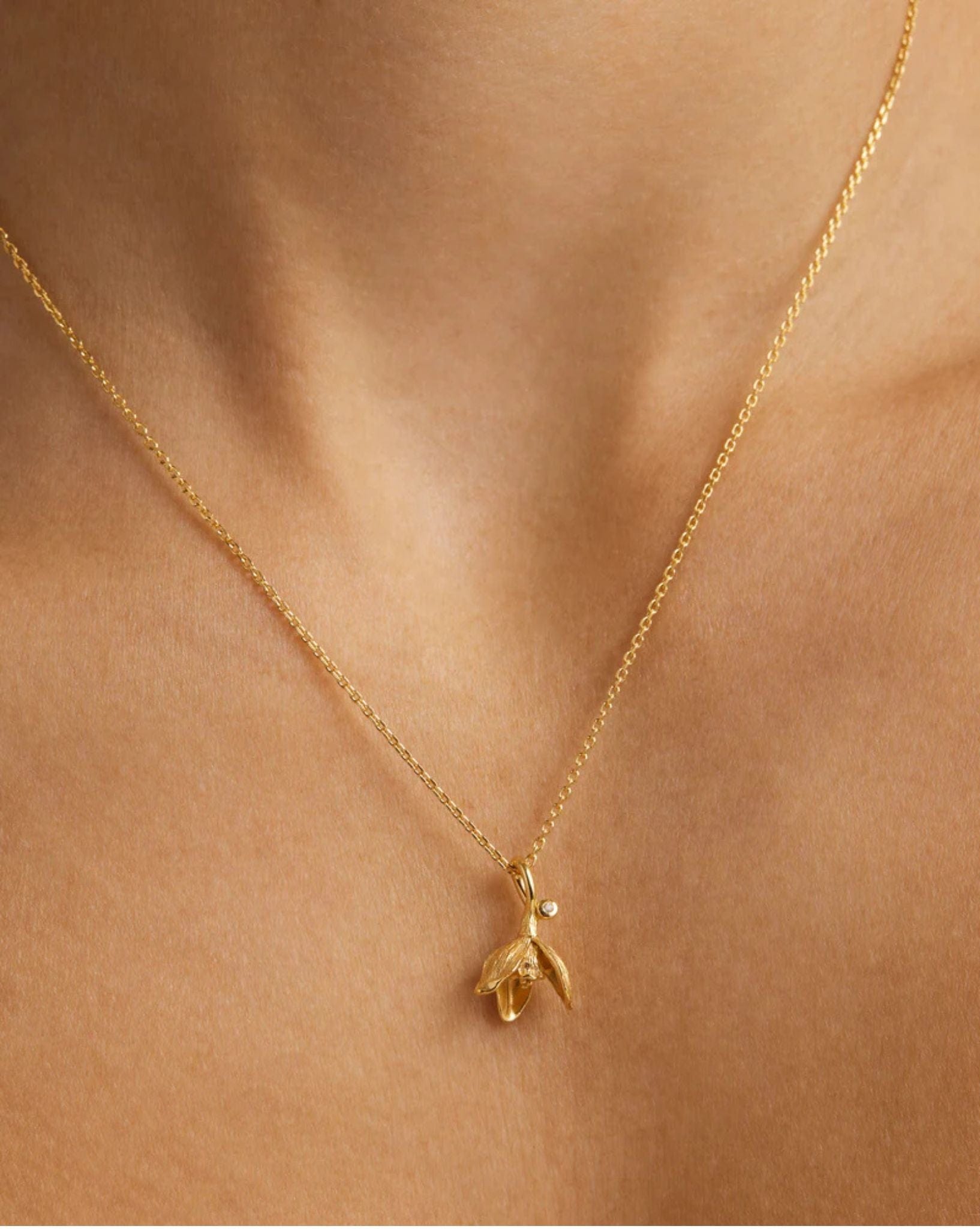 By Charlotte 18k Gold Vermeil Birth Flower Necklace - Snowdrop January
