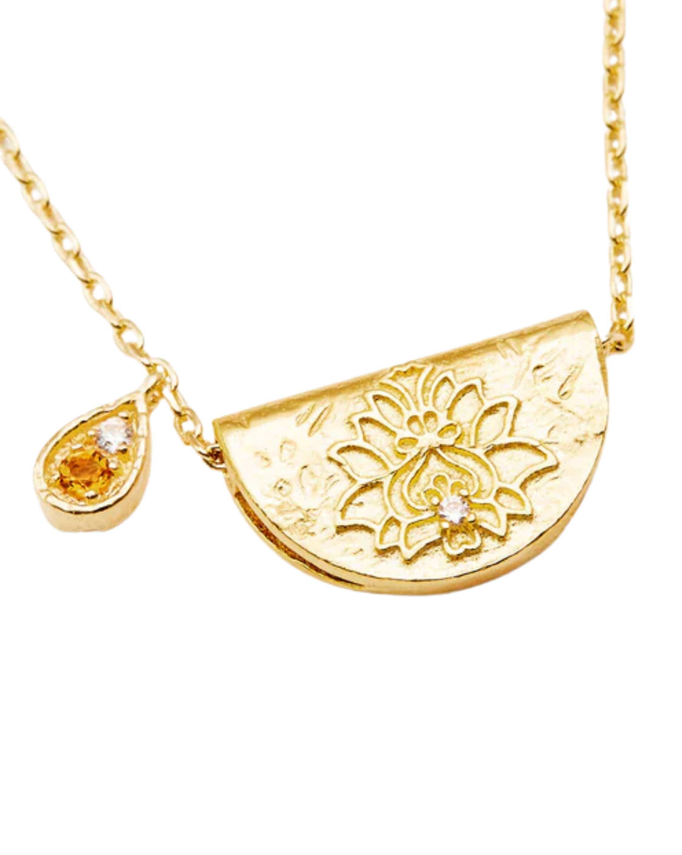 By Charlotte 18k Gold Vermeil Lotus Birthstone Necklace - November - Citrine