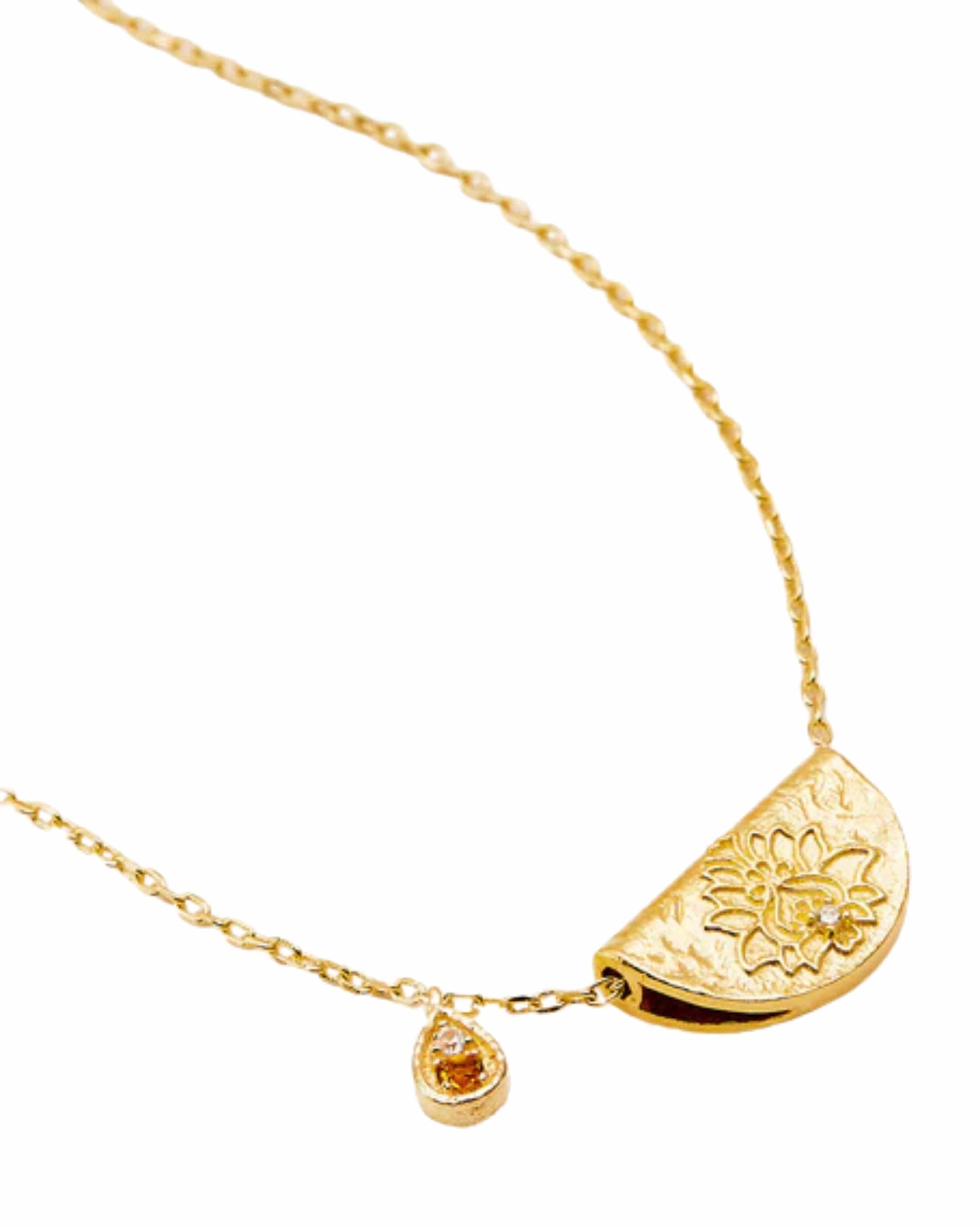 By Charlotte 18k Gold Vermeil Lotus Birthstone Necklace - November - Citrine