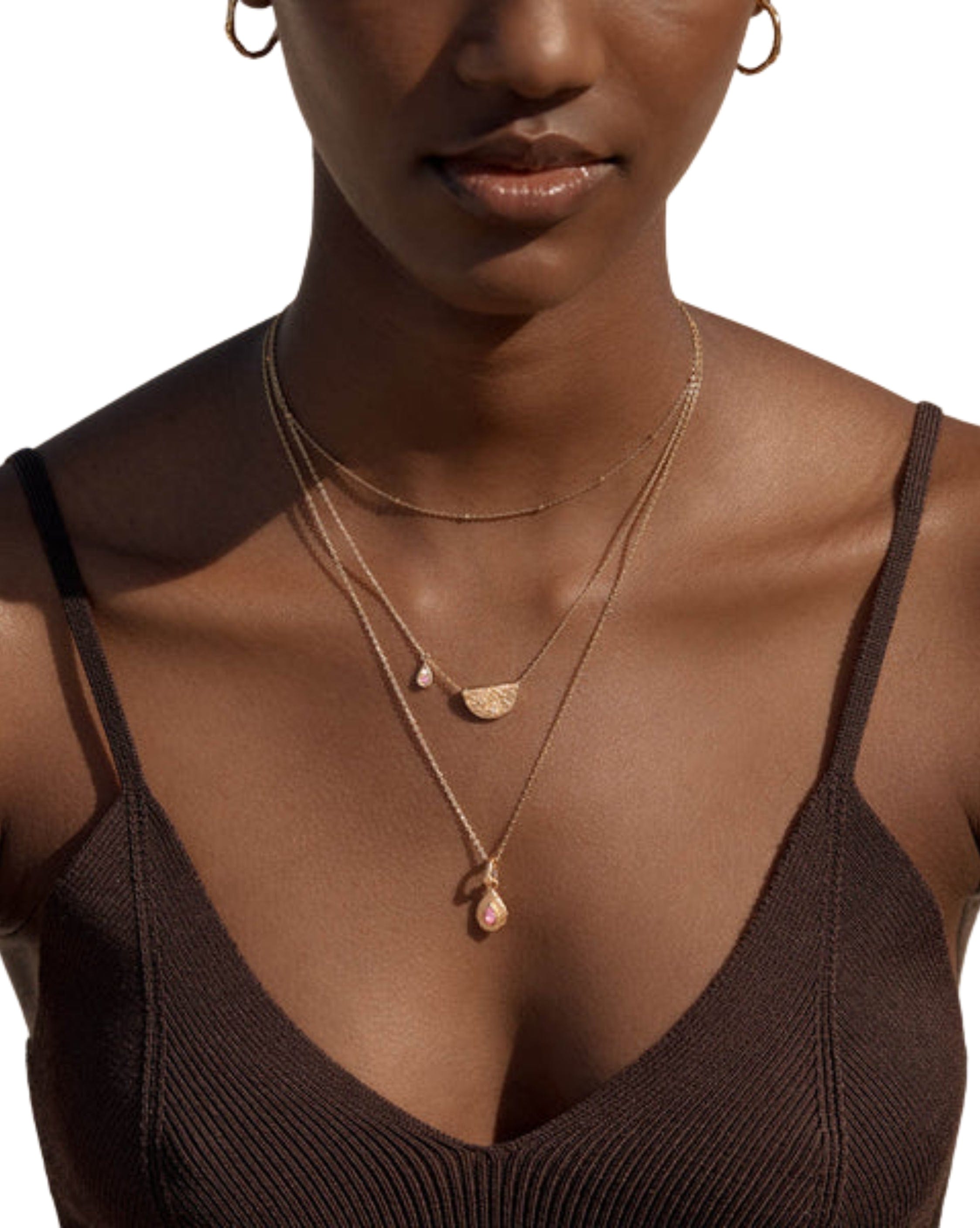By Charlotte 18k Gold Vermeil Lotus Birthstone Necklace - October - Pink Tourmaline
