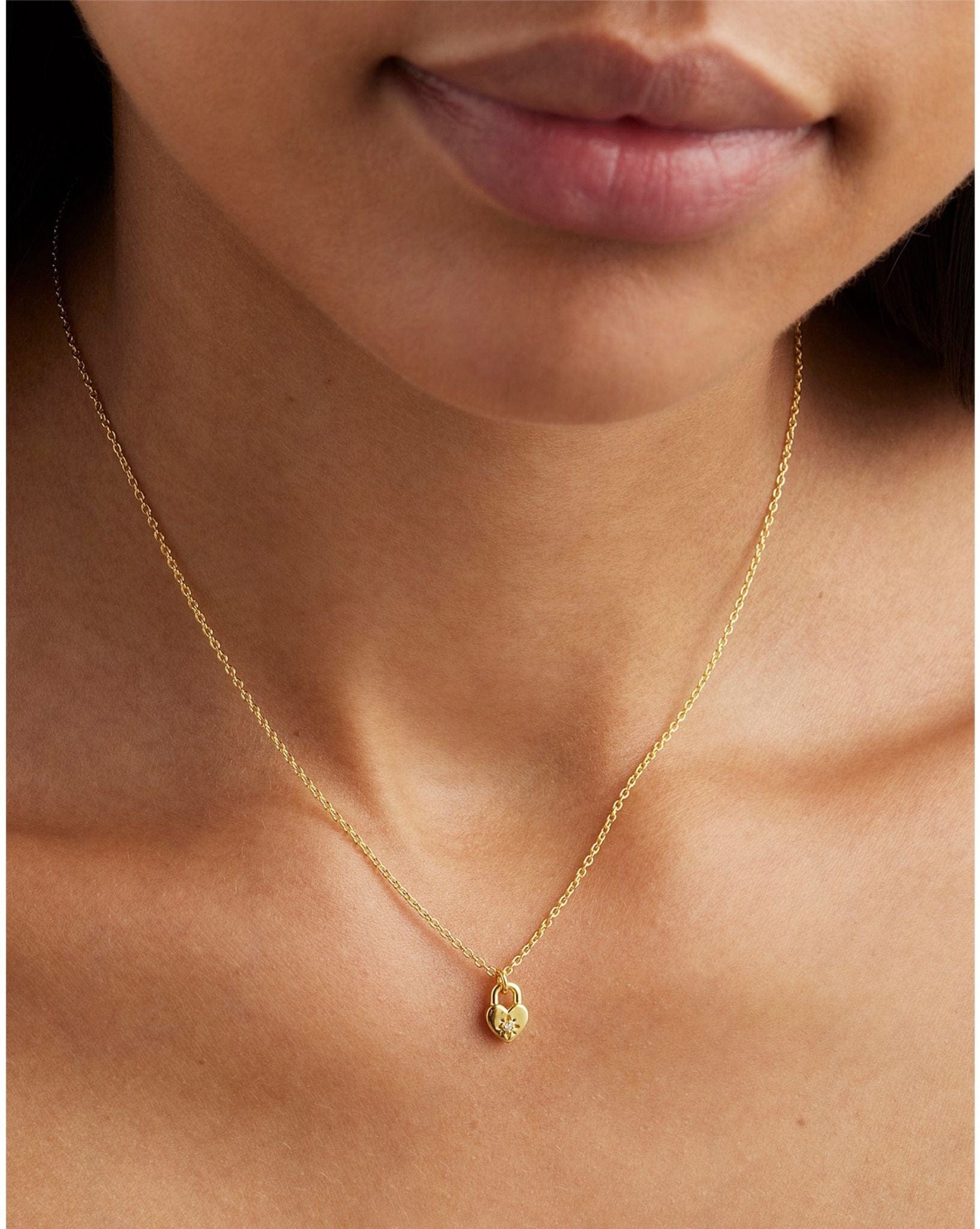 By Charlotte Gold Crystal Lotus Heart Padlock Necklace