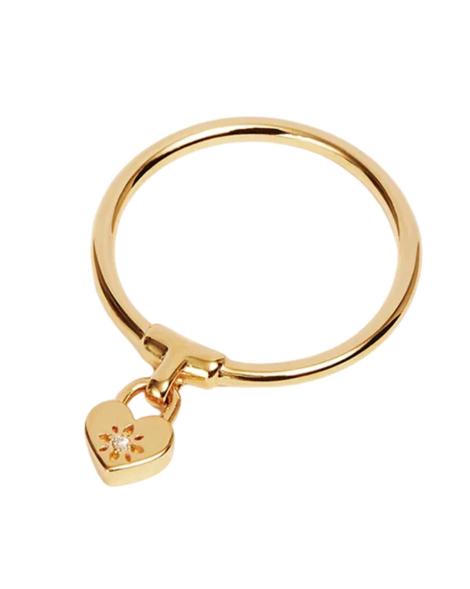 By Charlotte Gold Crystal Lotus Heart Padlock Ring