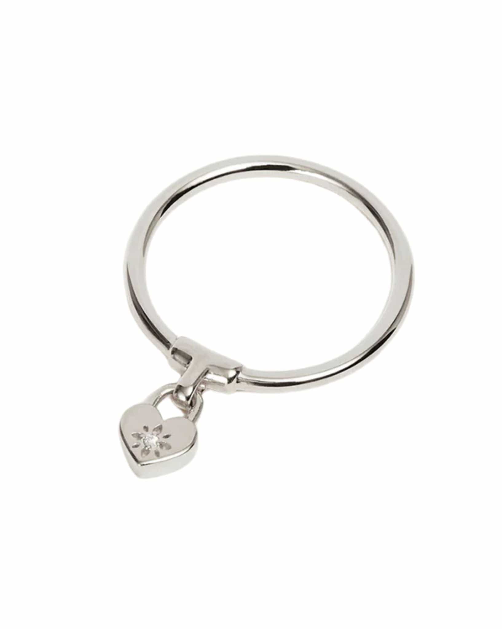 By Charlotte Silver Crystal Lotus Heart Padlock Ring