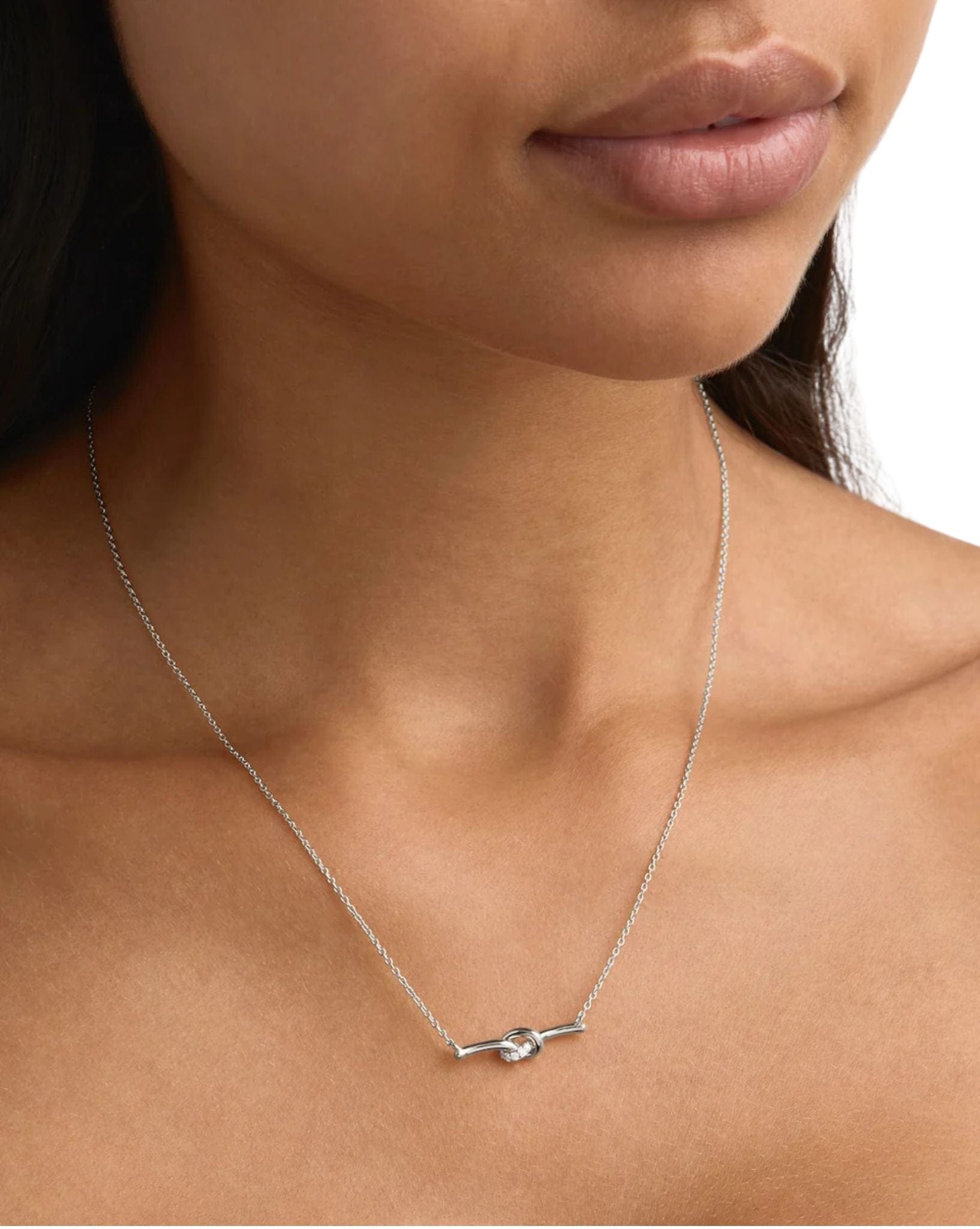 By Charlotte Womens Silver Love Knot Diamond Necklace