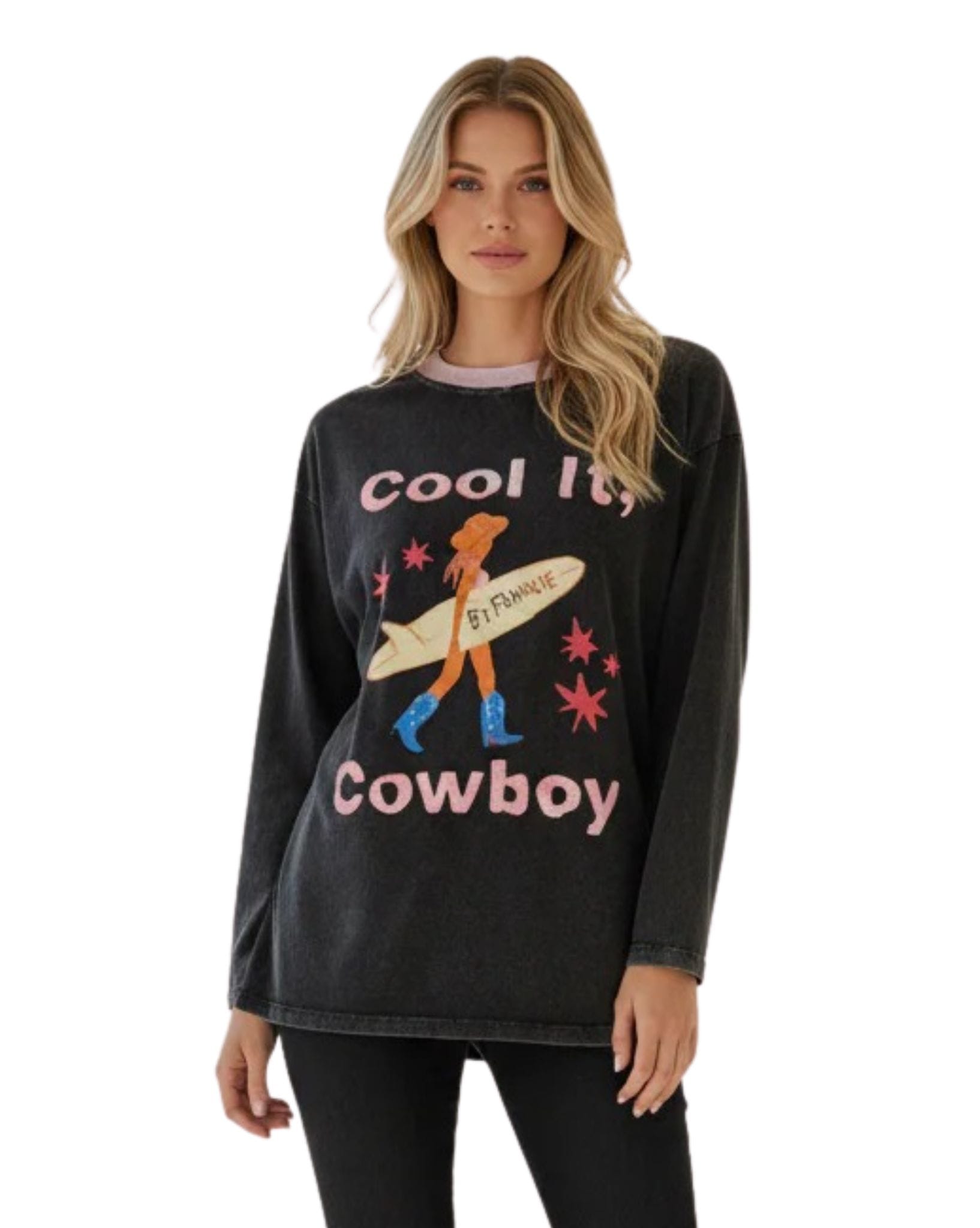 By Frankie Black Acid Cool It Cowboy Long Sleeve Tee