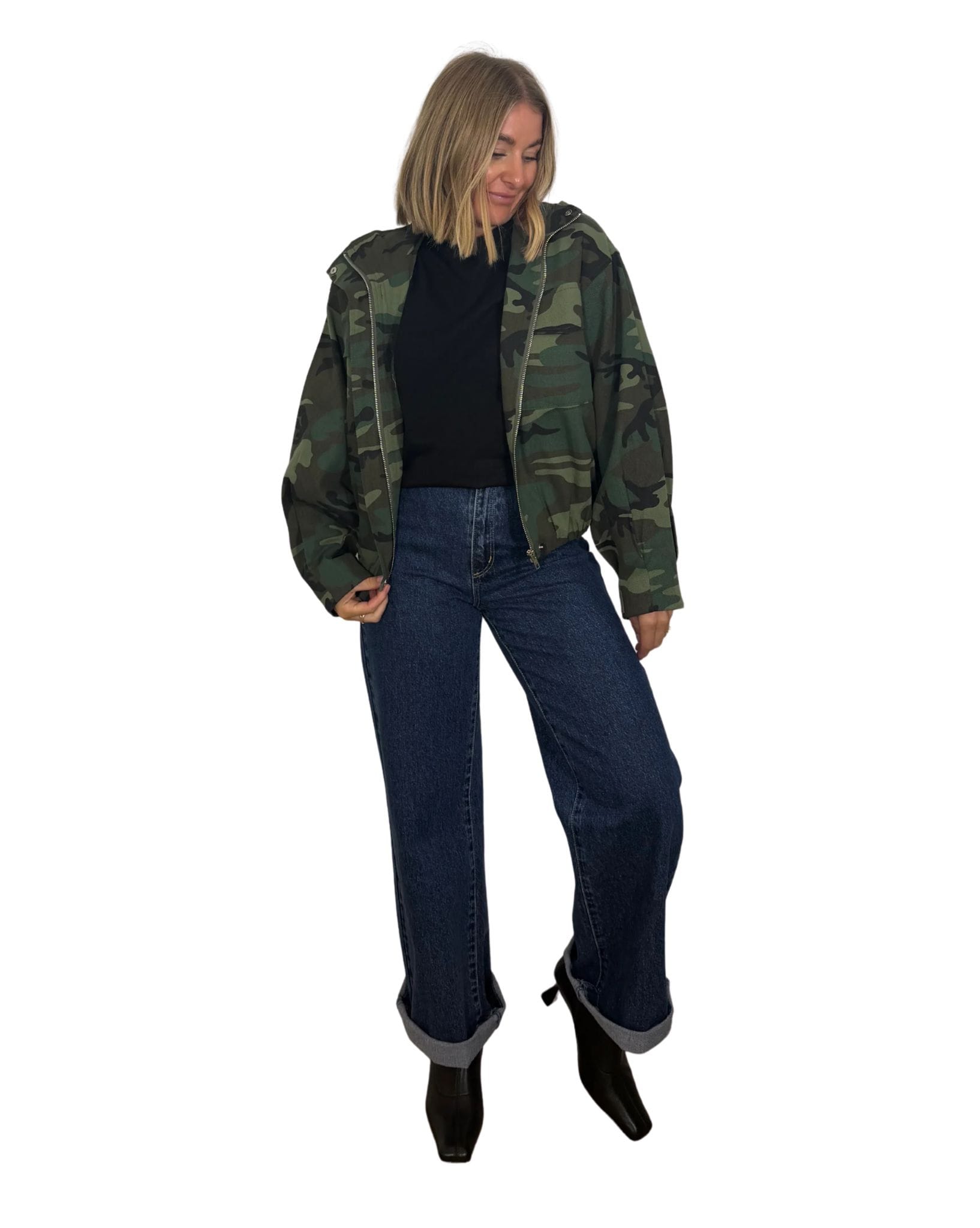 By Frankie Camo Bomber Jacket With Pink Lining