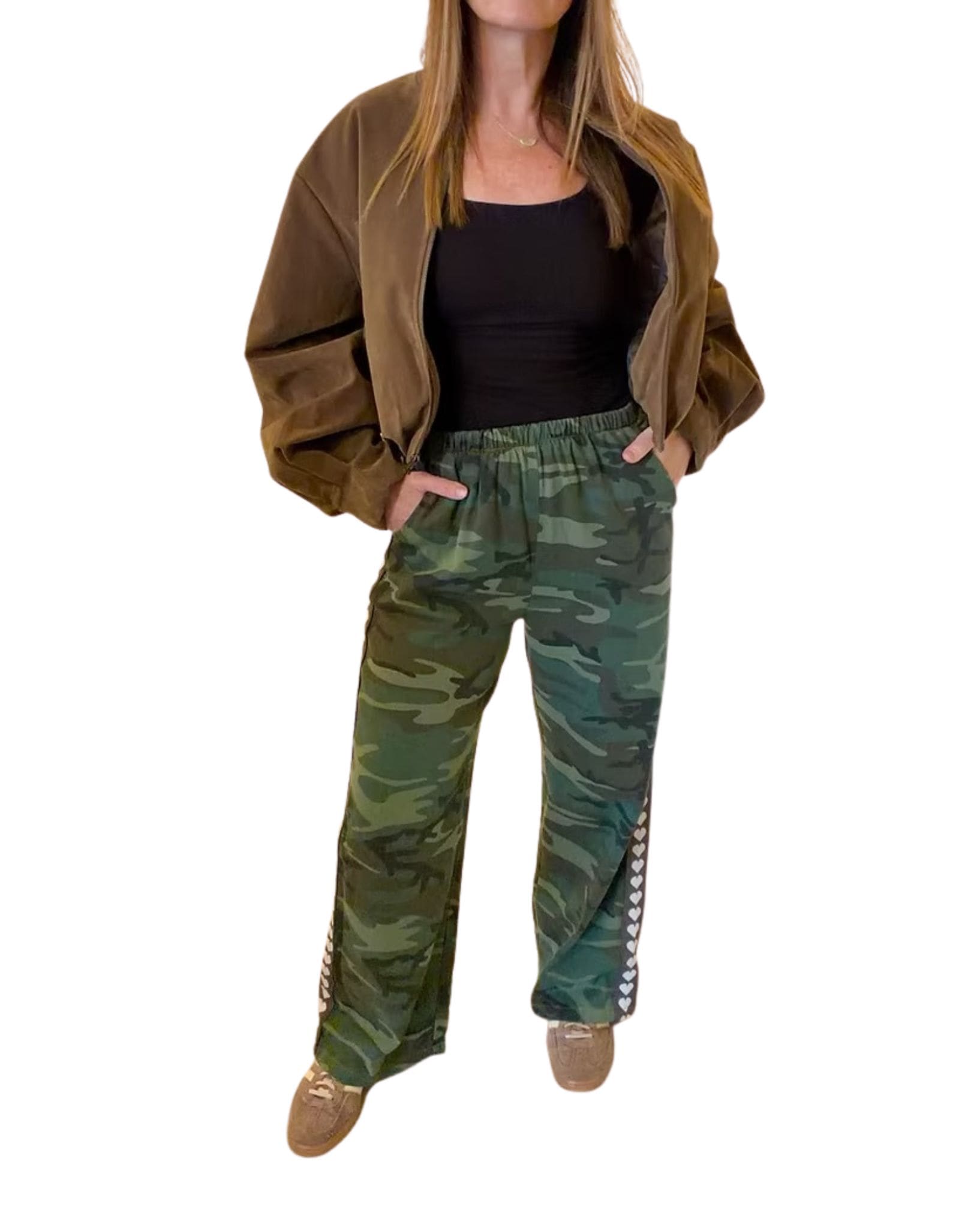 By Frankie Camo Brown Hearts Pants