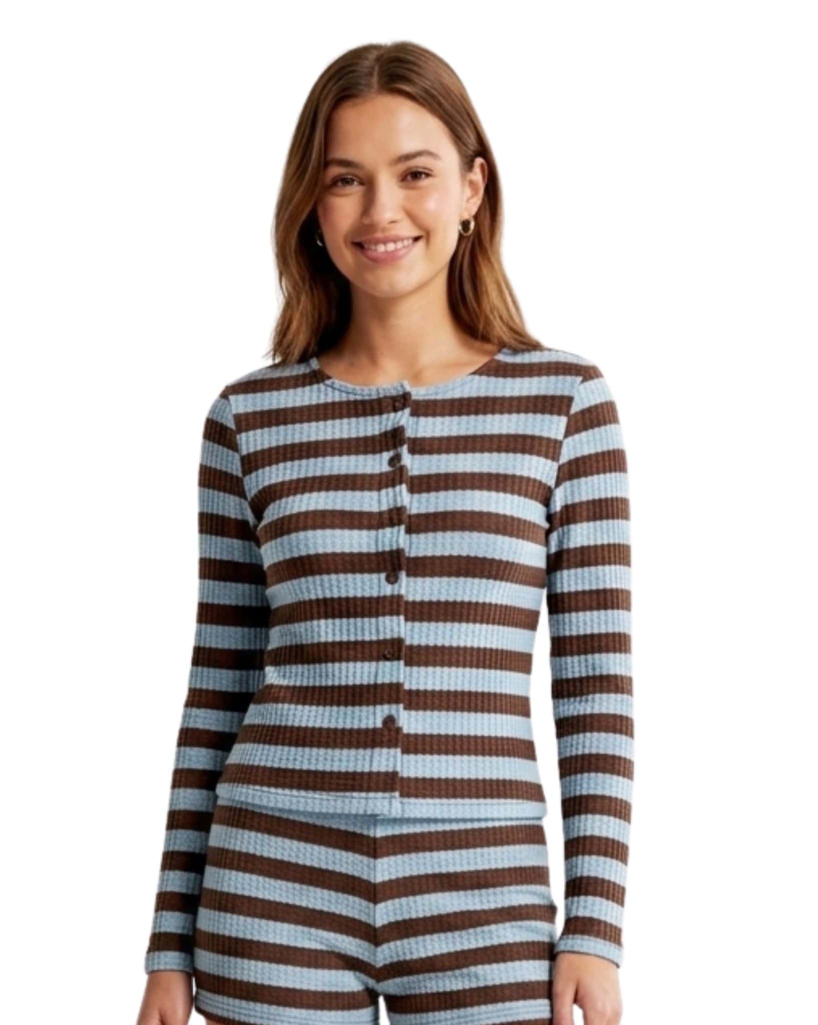 By Frankie Choc/Blue Stripe Cardi & Mini Short Set