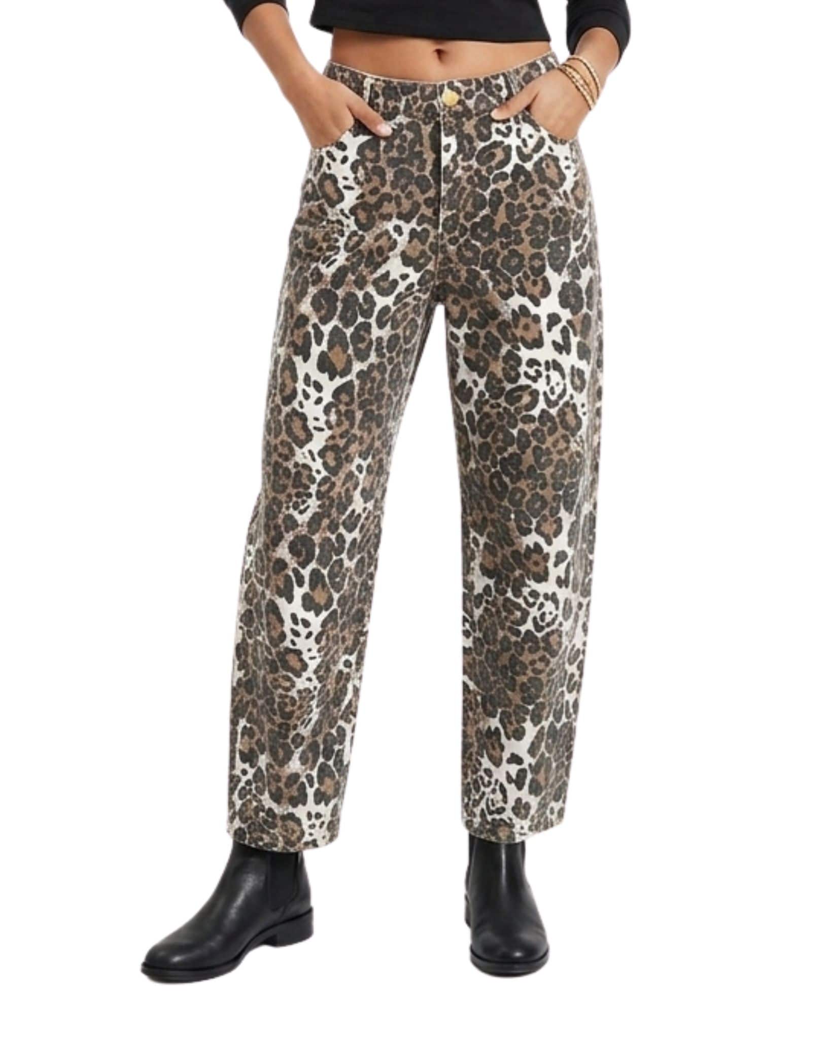 By Frankie Multi Leopard Barrel Denim Jean
