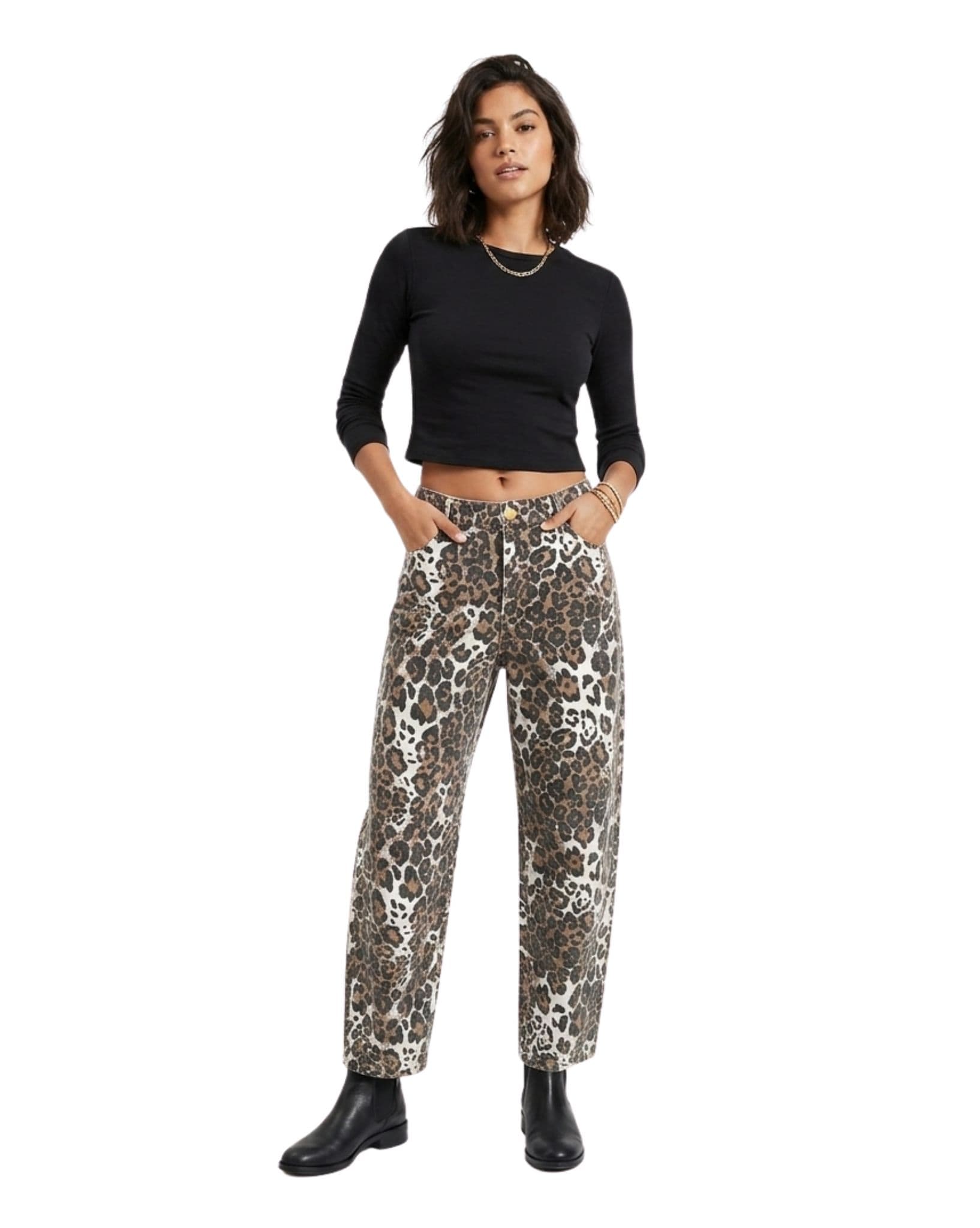 By Frankie Multi Leopard Barrel Denim Jean