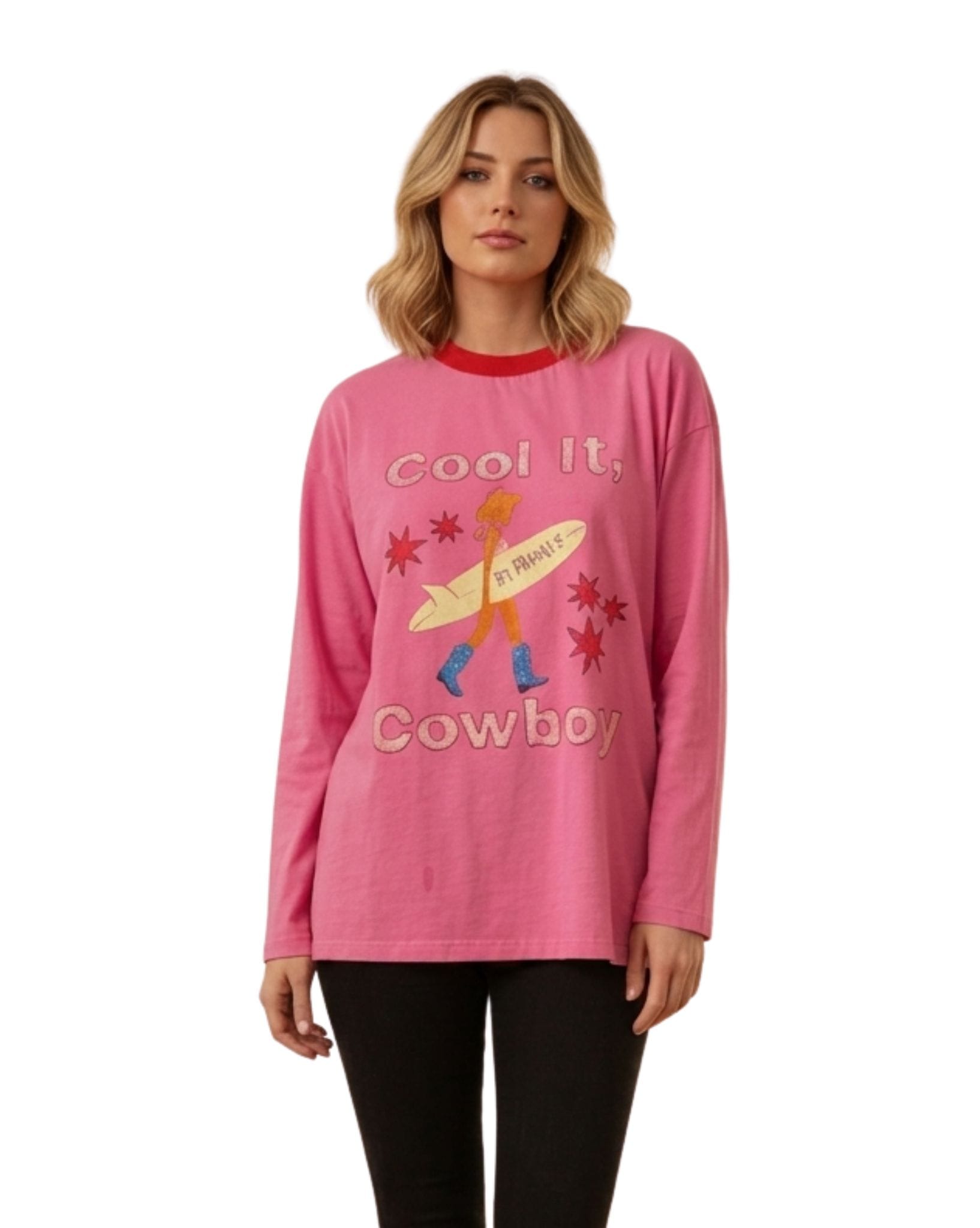 By Frankie Pink Cool It Cowboy Long Sleeve Tee