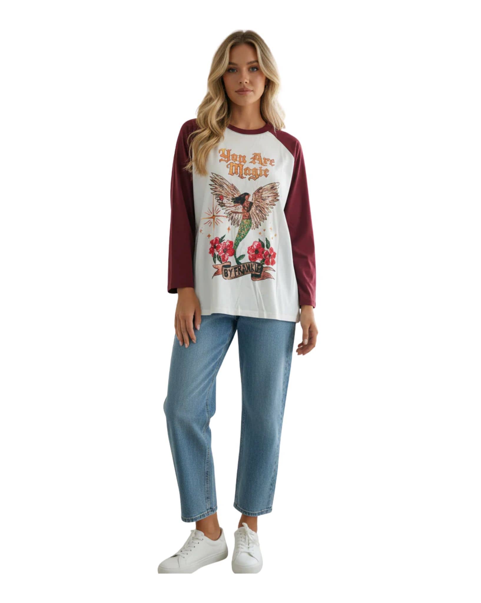 By Frankie White/Burgundy You Are Magic Raglan Tee