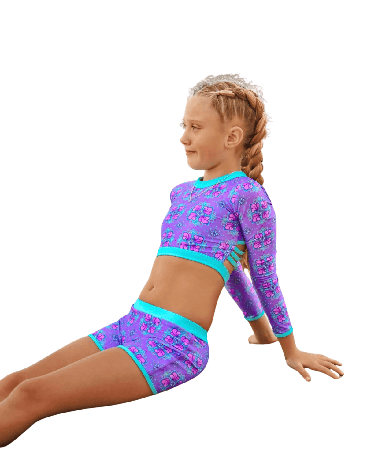 Fernleigh Avenue Bell Open Back Girls Swim Shorts Set - Purple