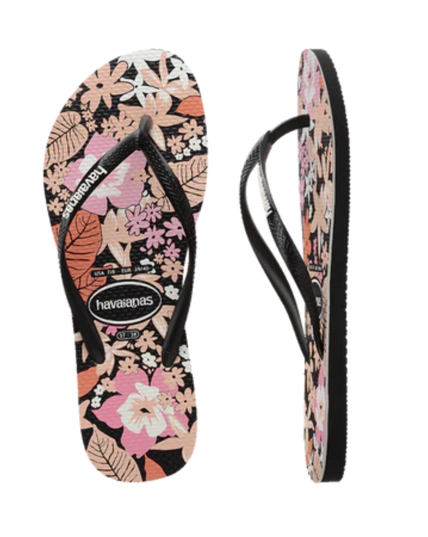 Havaianas Kids Slim Ditsy Bloom Thongs - Black