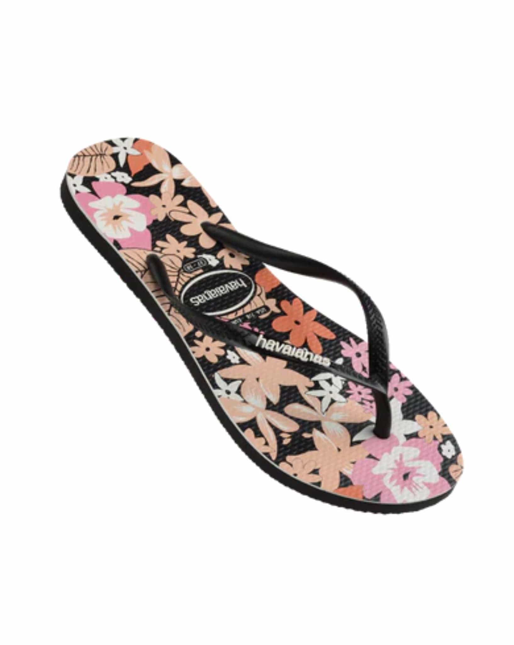 Havaianas Kids Slim Ditsy Bloom Thongs - Black
