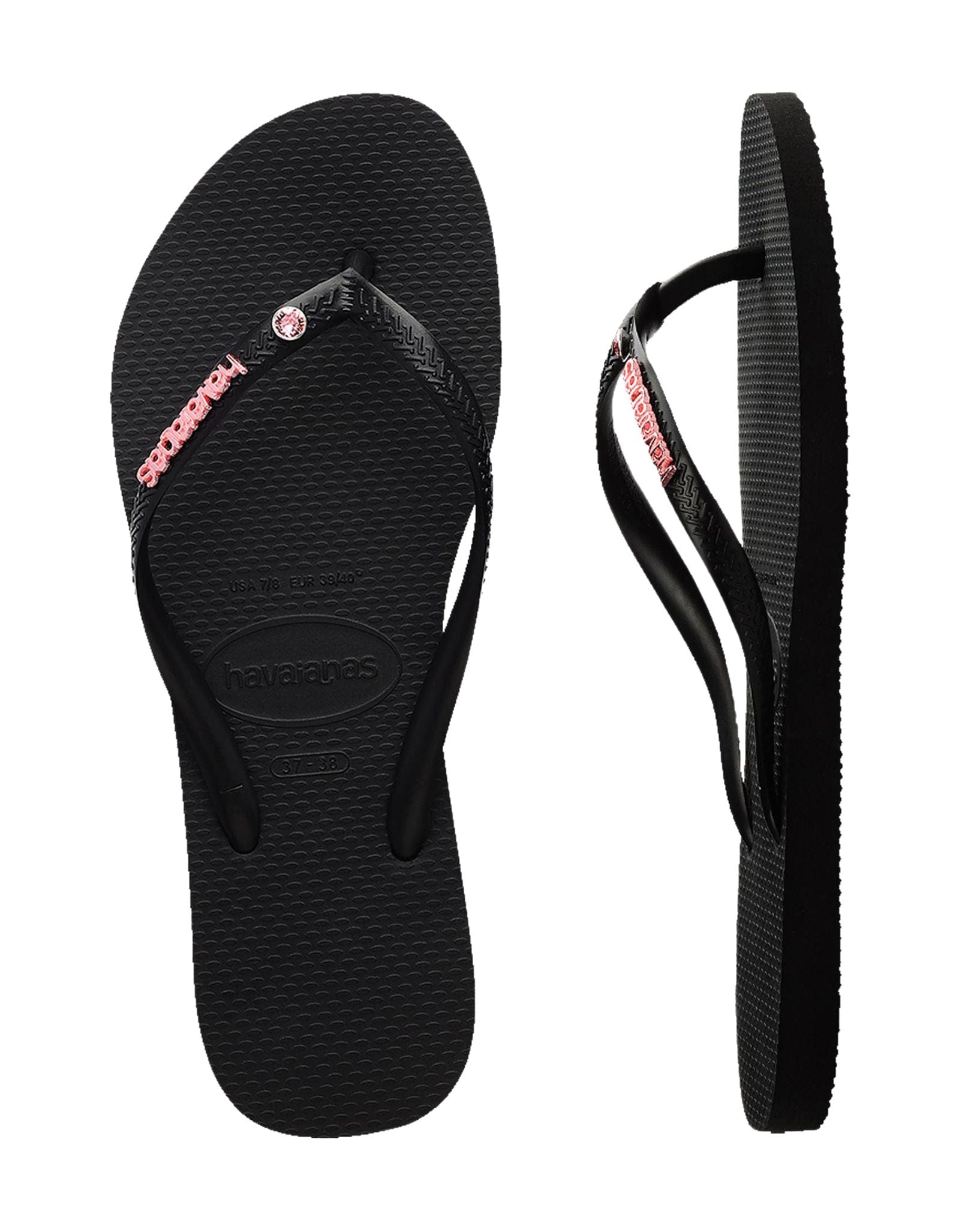 Havaianas Womens Slim Metal Logo Crystal Thongs