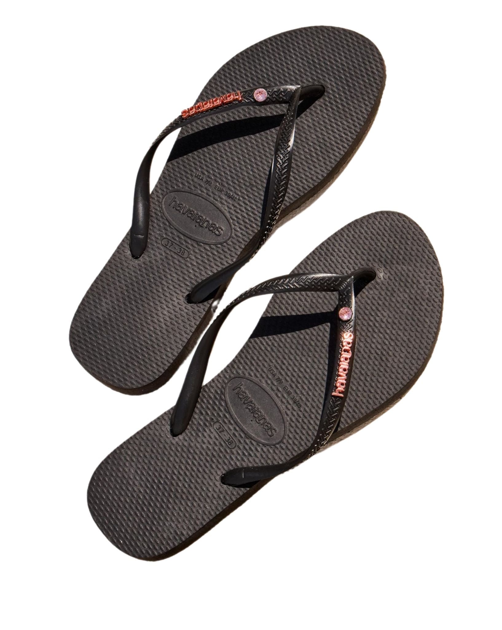 Havaianas Womens Slim Metal Logo Crystal Thongs