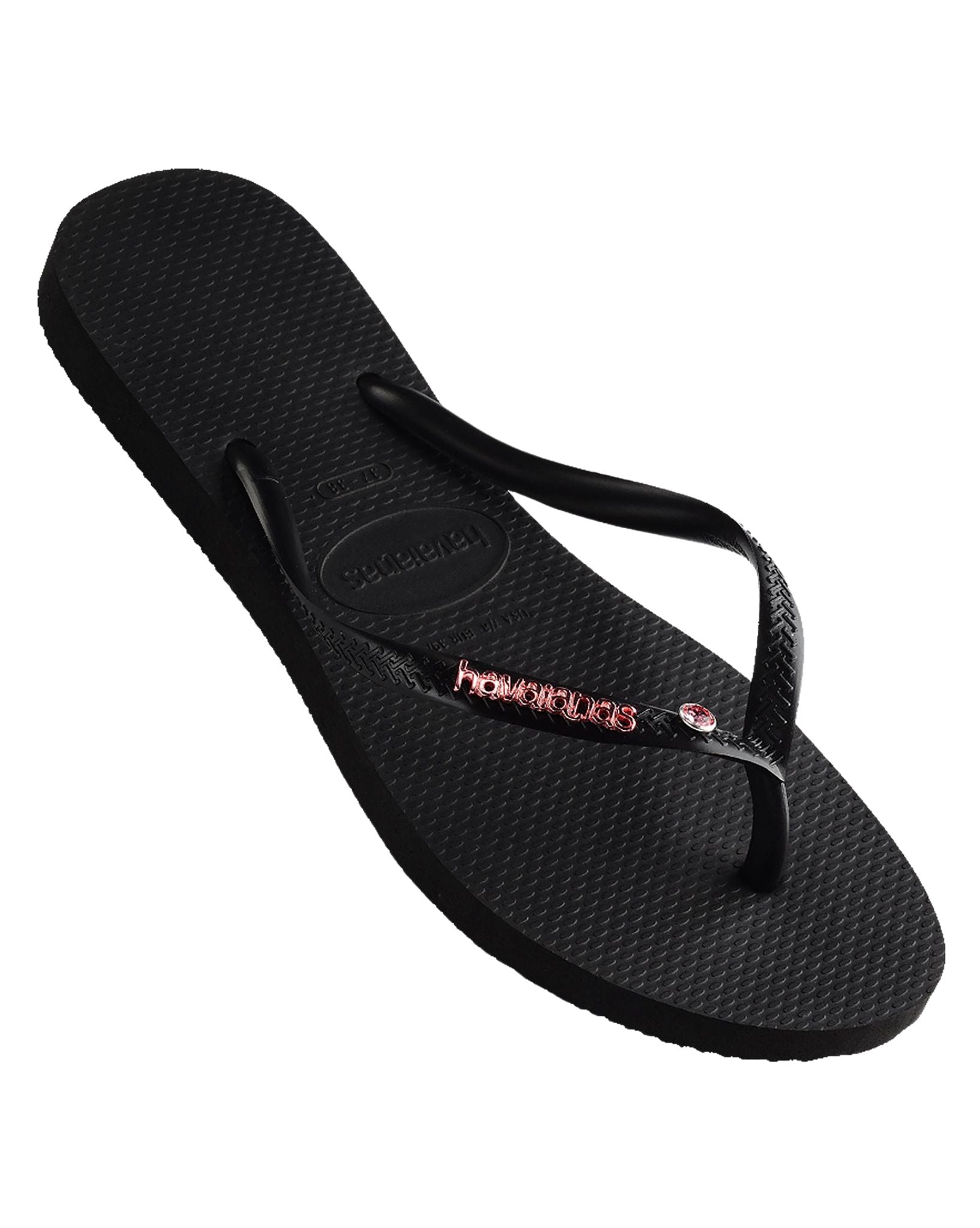 Havaianas Womens Slim Metal Logo Crystal Thongs