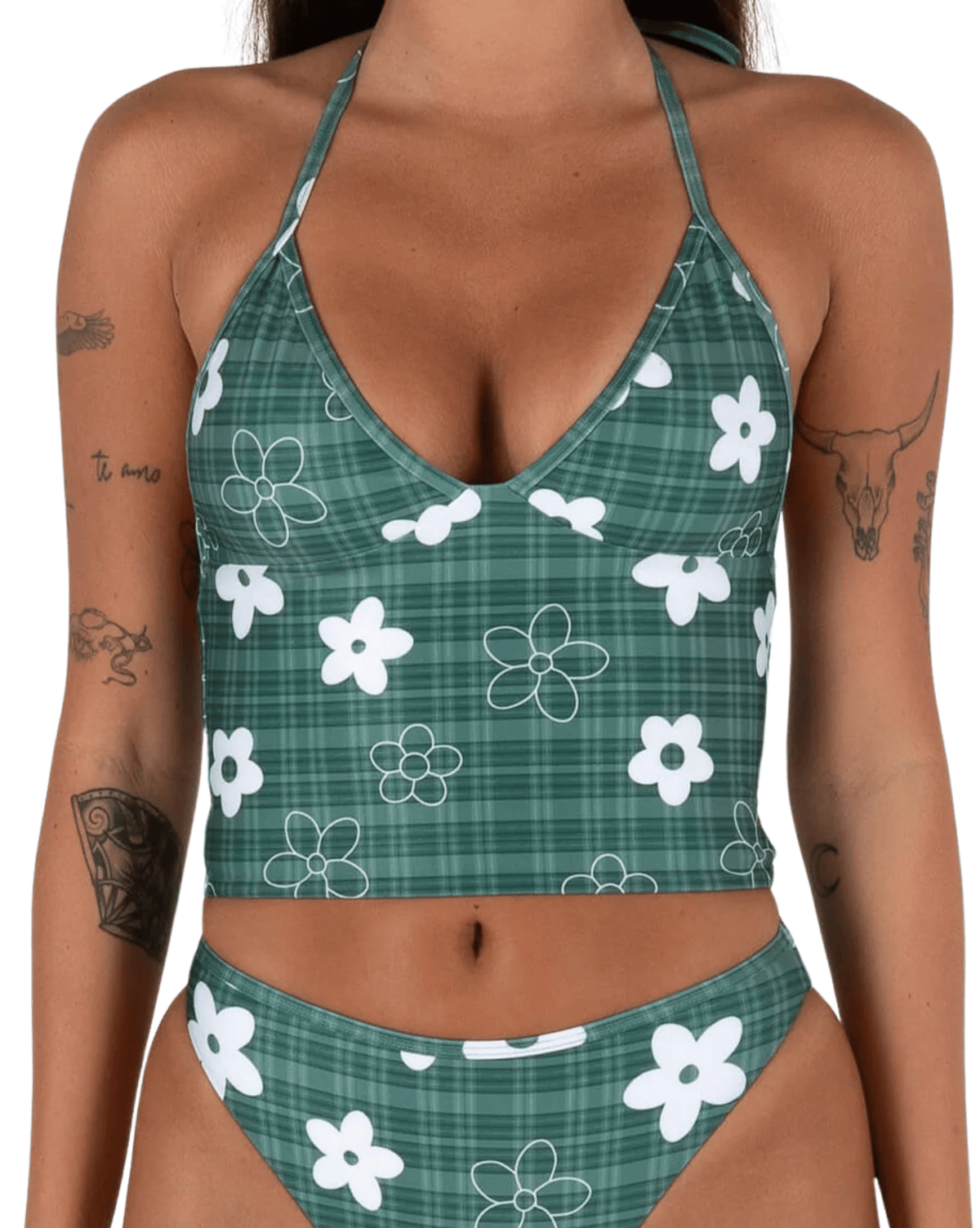 Inner Relm Womens Bikini Top Inner Relm Smoochie Top - Gingham Green