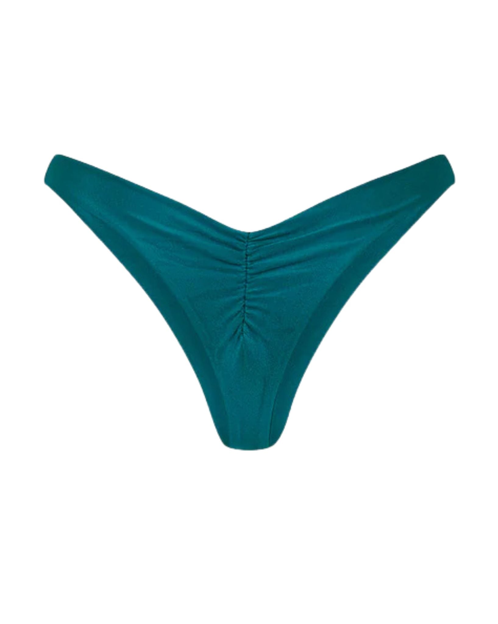 Kulani Kinis Gathered Deep V Thong Bikini Bottom - Laguna Haze