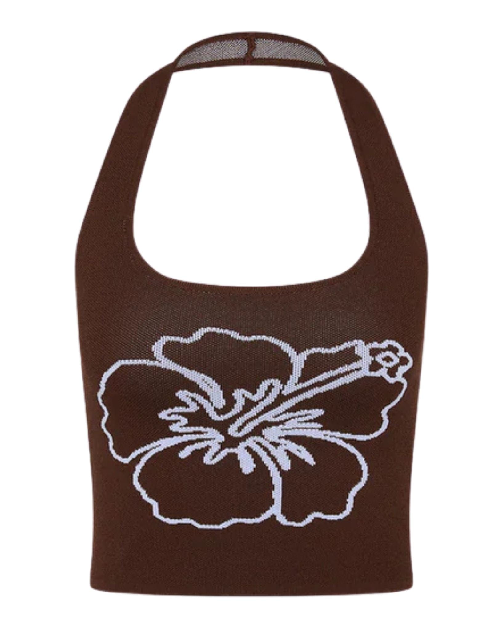 Kulani Kinis Knit Halter Tank Top - Espresso Bloom