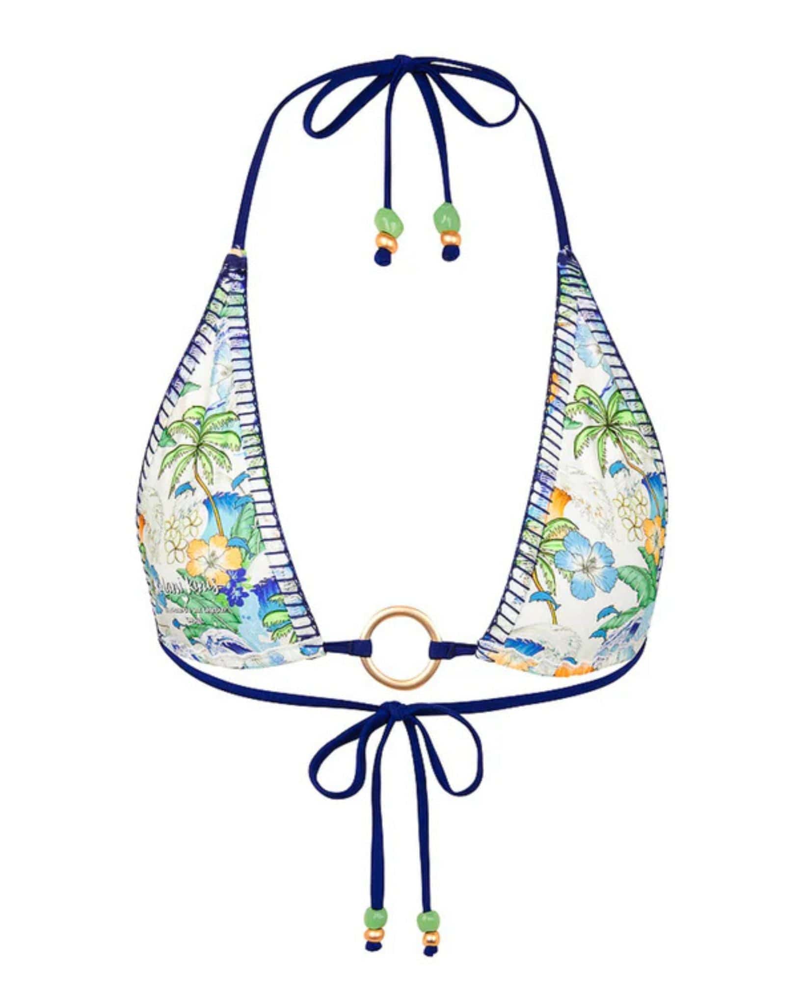 Kulani Kinis Lace Stitch Ring Halter Bikini Top - Blue Crush