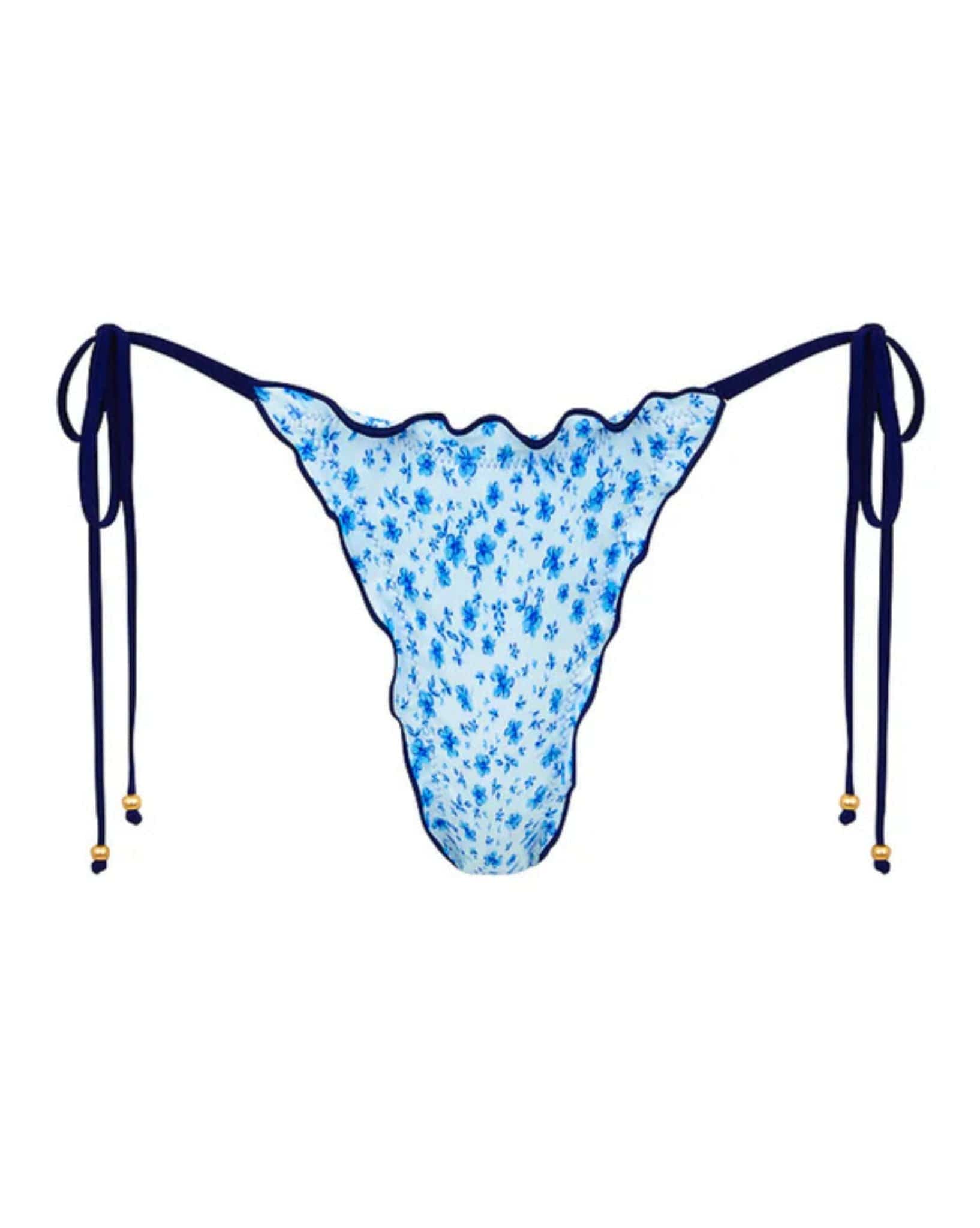 Kulani Kinis Lettuce Edge Thong Tie Bikini Bottom - Dream Flower