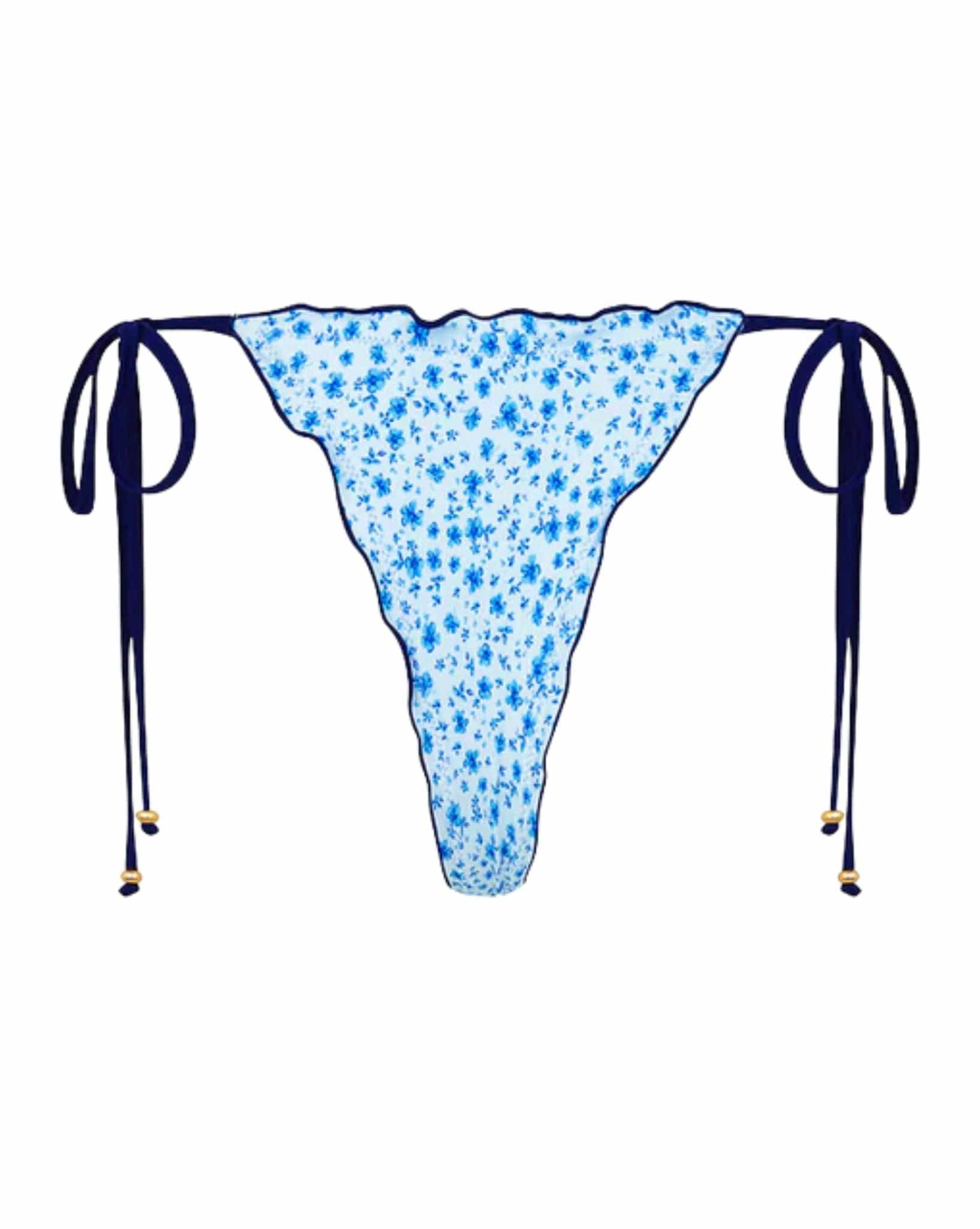Kulani Kinis Lettuce Edge Thong Tie Bikini Bottom - Dream Flower