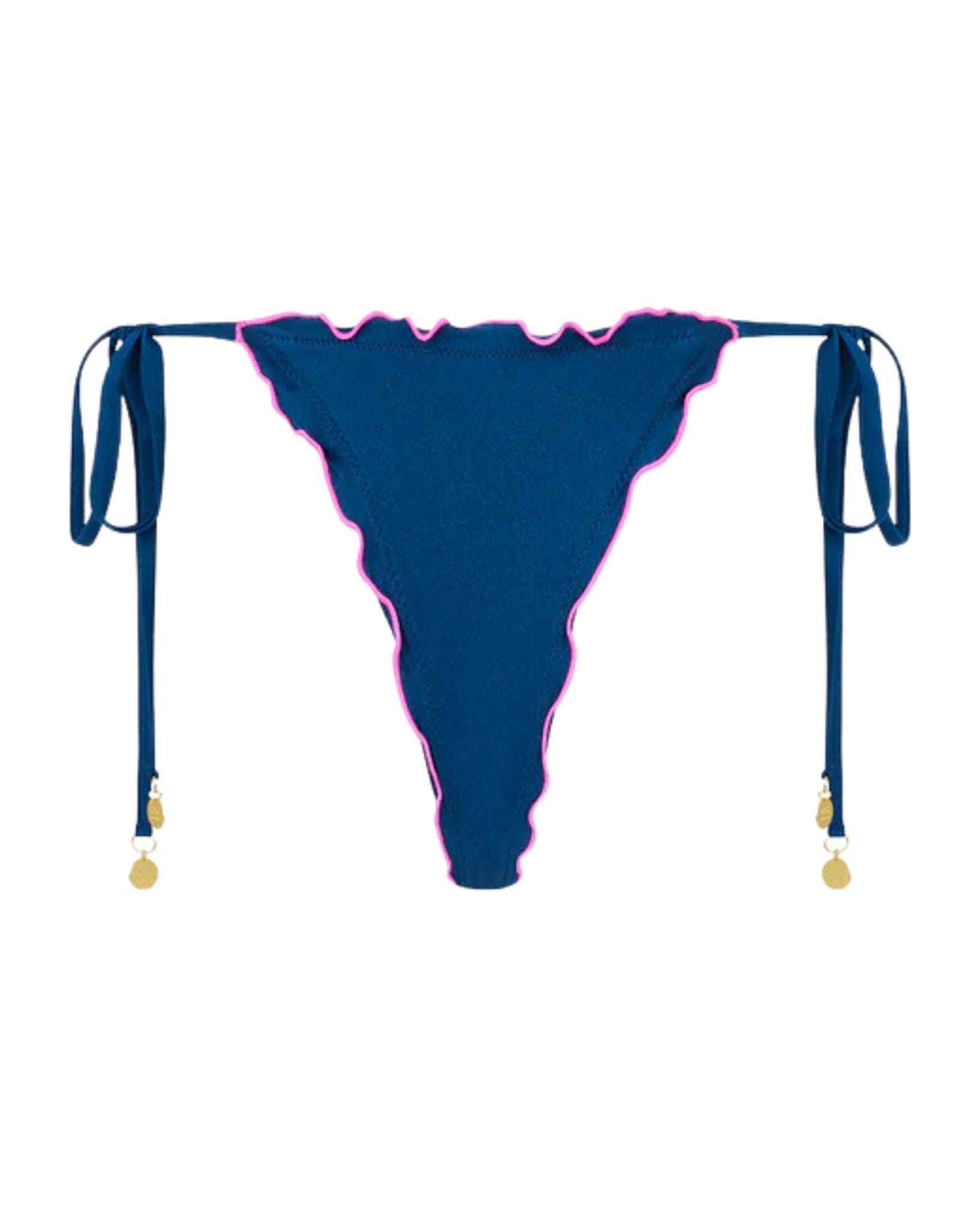 Kulani Kinis Lettuce Edge Thong Tie Bikini Bottom - Mystic Moon