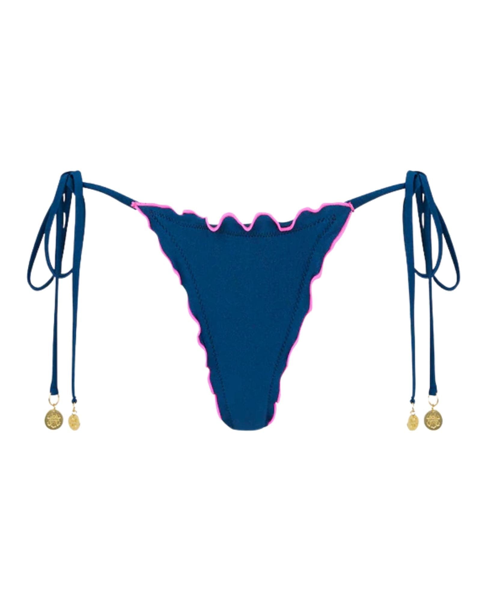 Kulani Kinis Lettuce Edge Thong Tie Bikini Bottom - Mystic Moon