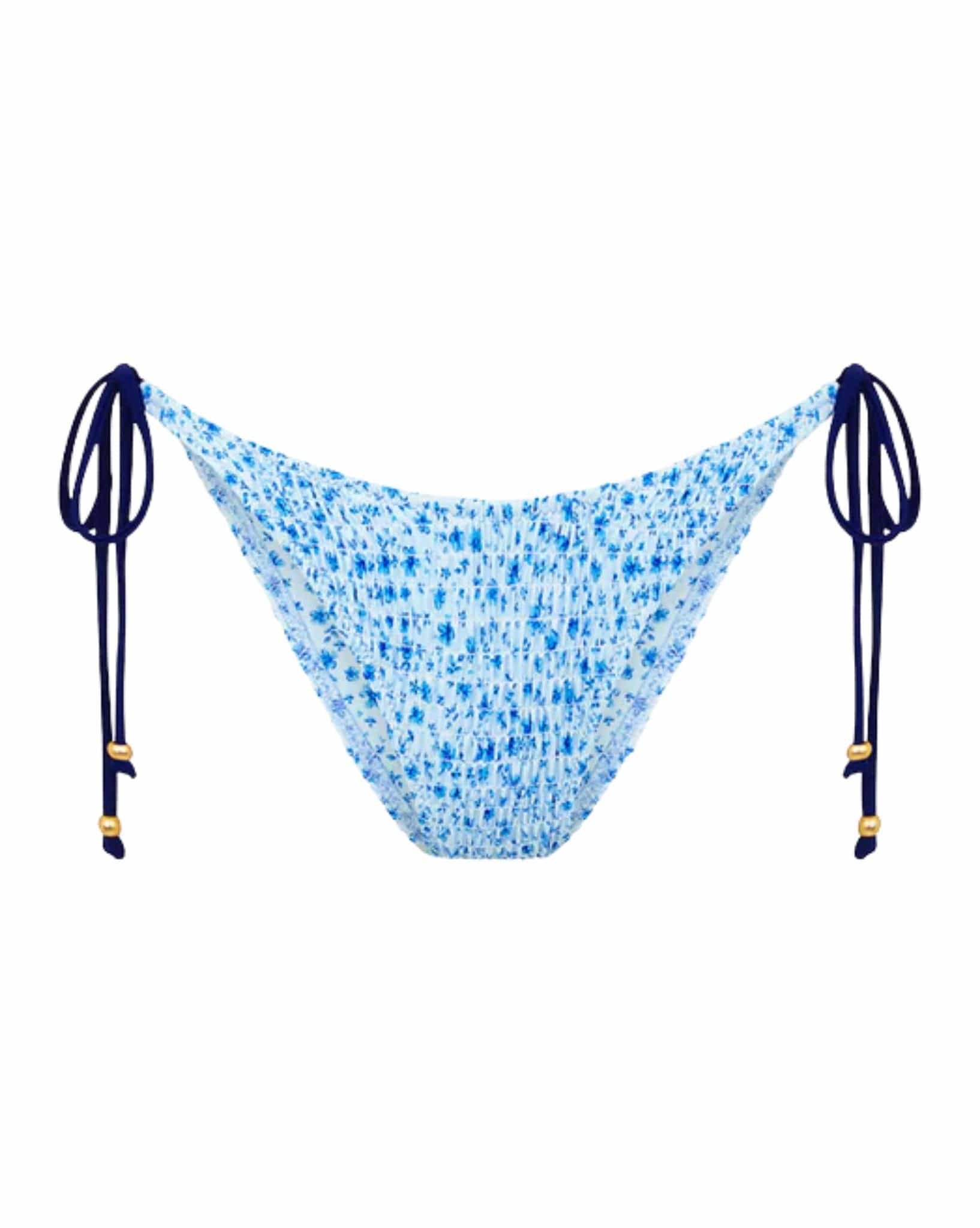 Kulani Kinis Shirred Dipped Cheeky Tie Bikini Bottom - Dream Flower