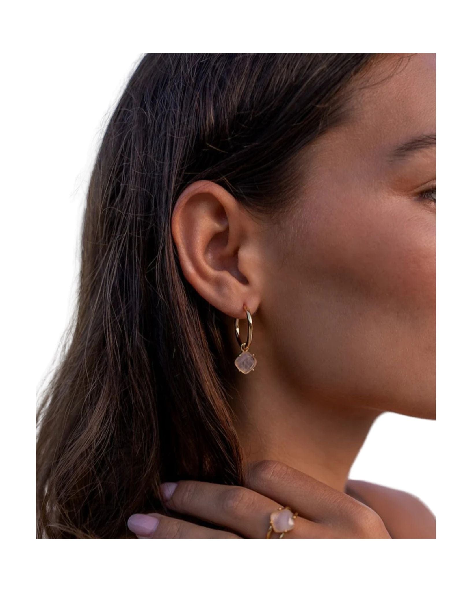Love Lunamei Gold Aura Earrings with Rose Quartz