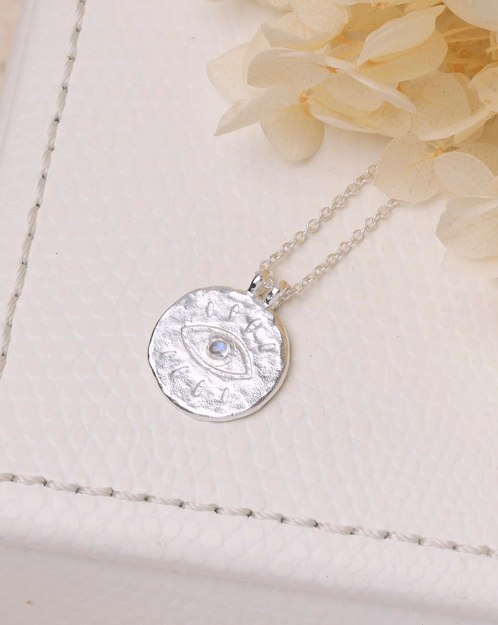 Midsummer Star All Seeing Eye Hand Carved with Rainbow Moonstone