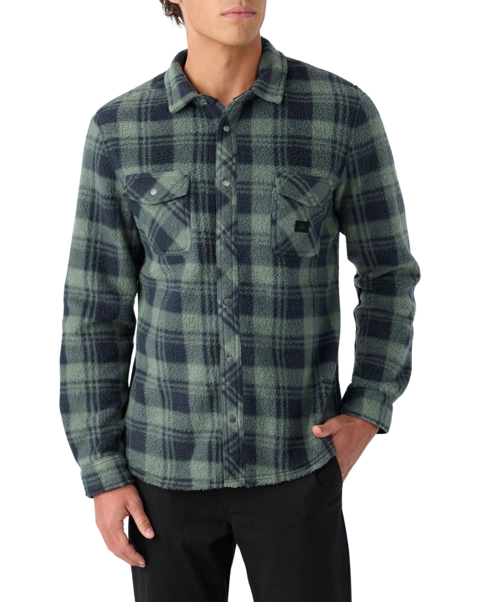 O'Neill Mens Glacier Plaid High Pile Superfleece - Dark Olive