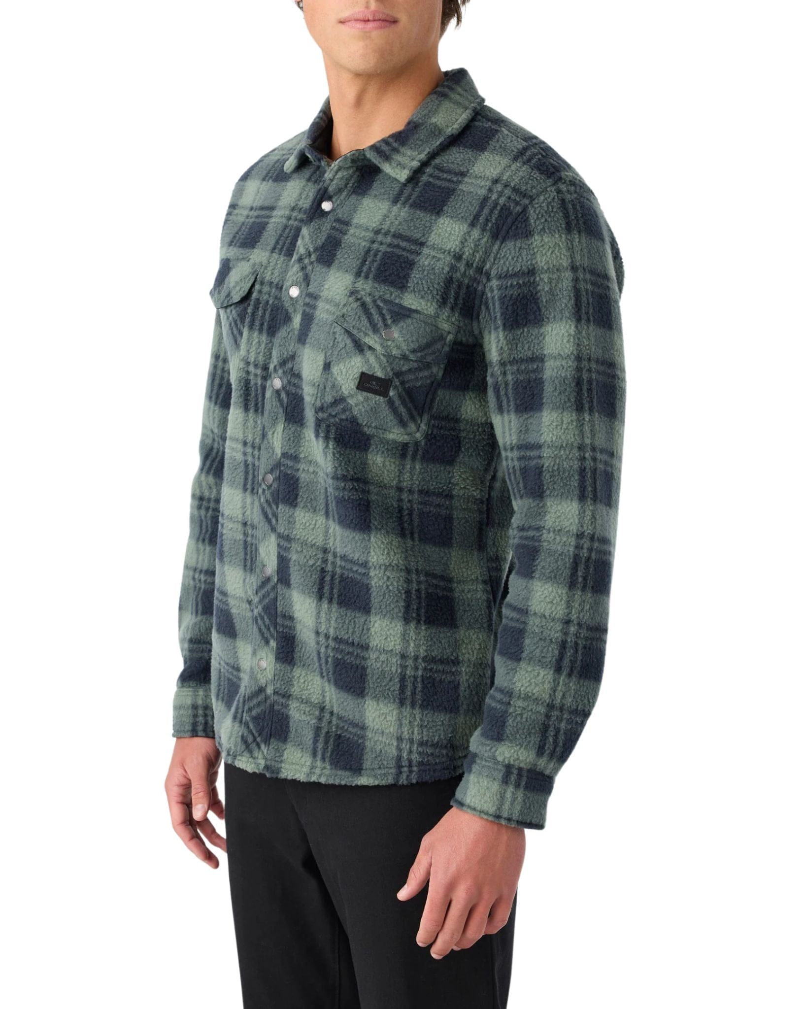 O'Neill Mens Glacier Plaid High Pile Superfleece - Dark Olive