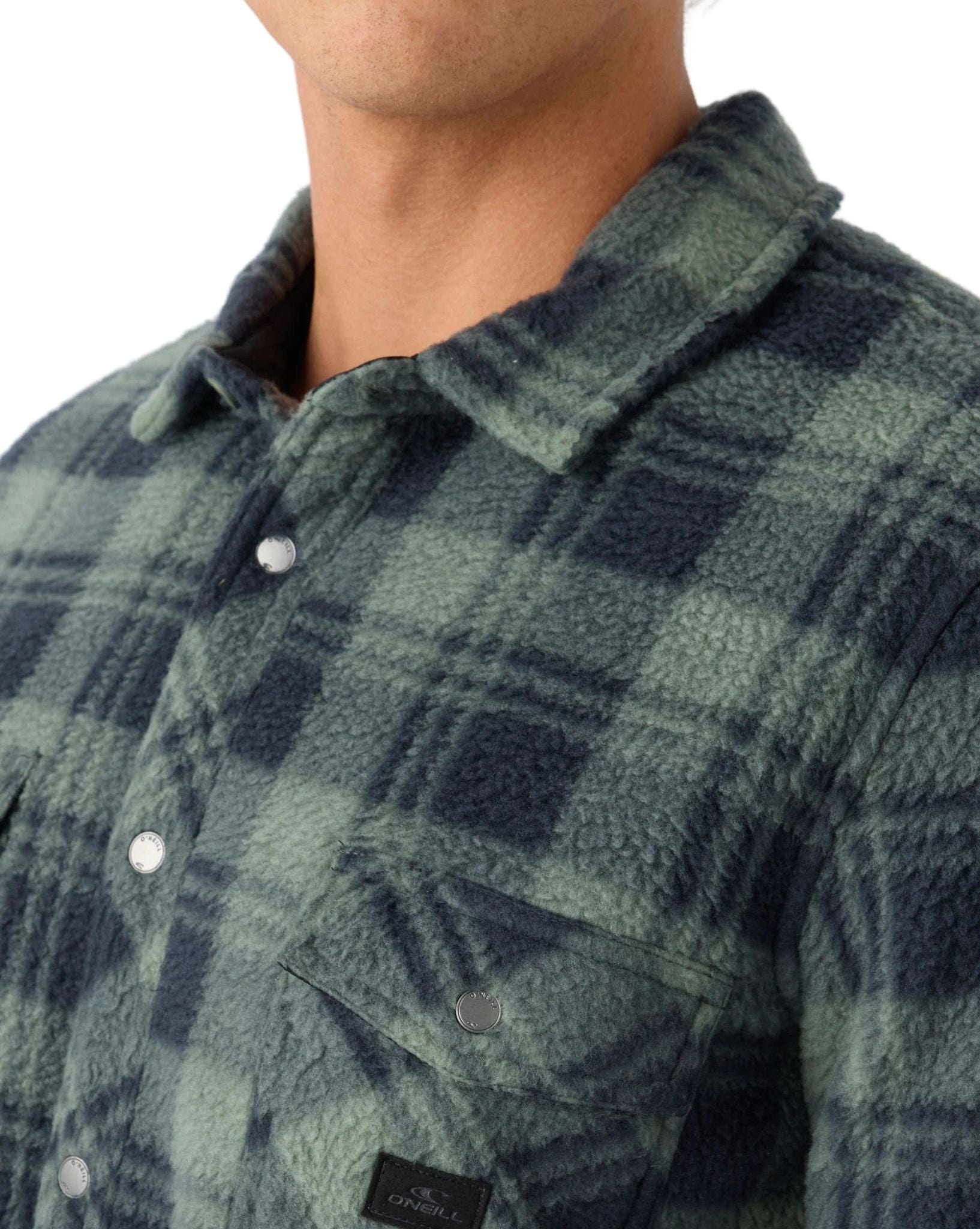 O'Neill Mens Glacier Plaid High Pile Superfleece - Dark Olive