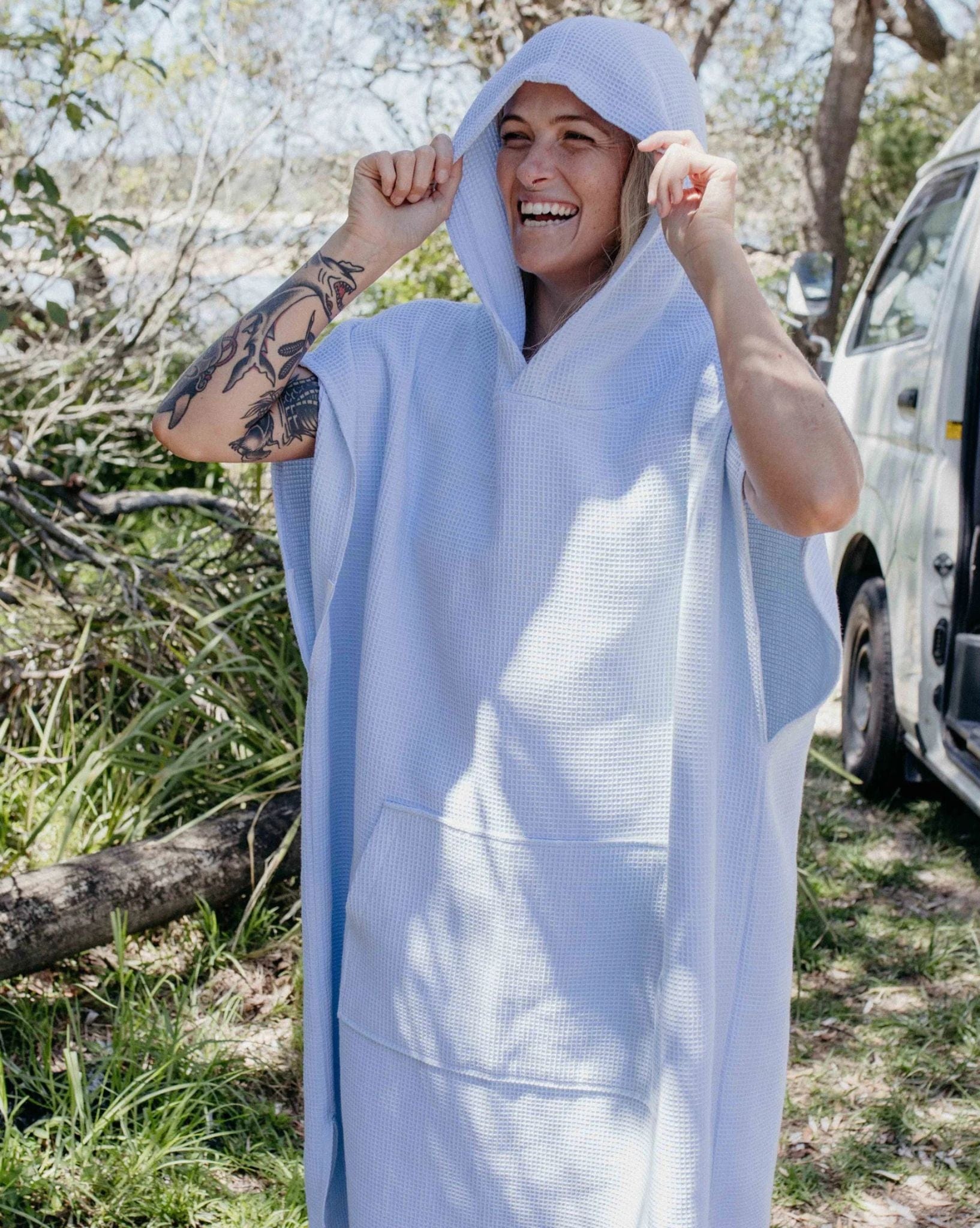 Ocean and Earth Ladies Waffle Poncho