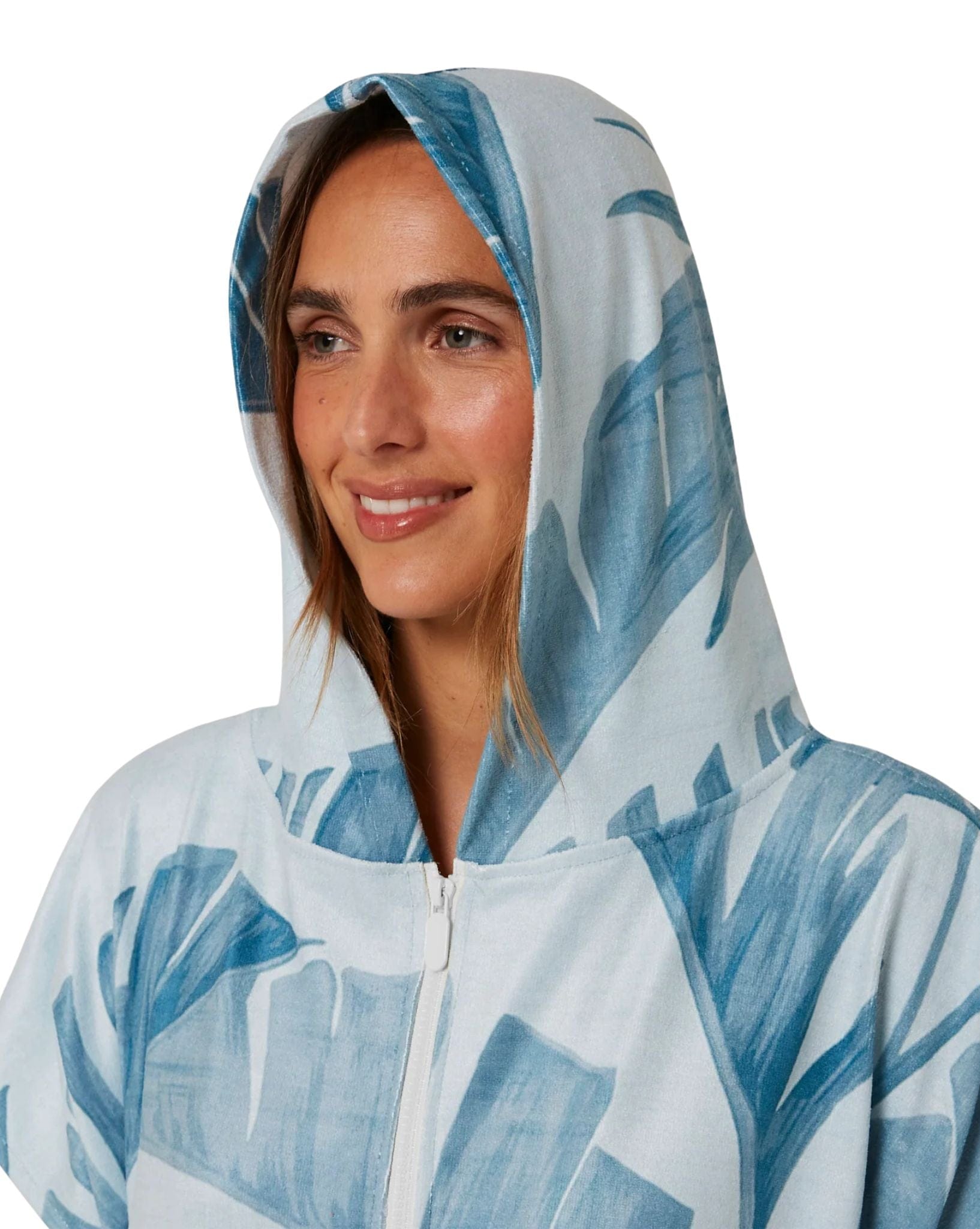 Ocean and Earth Palm Zip Hooded Poncho