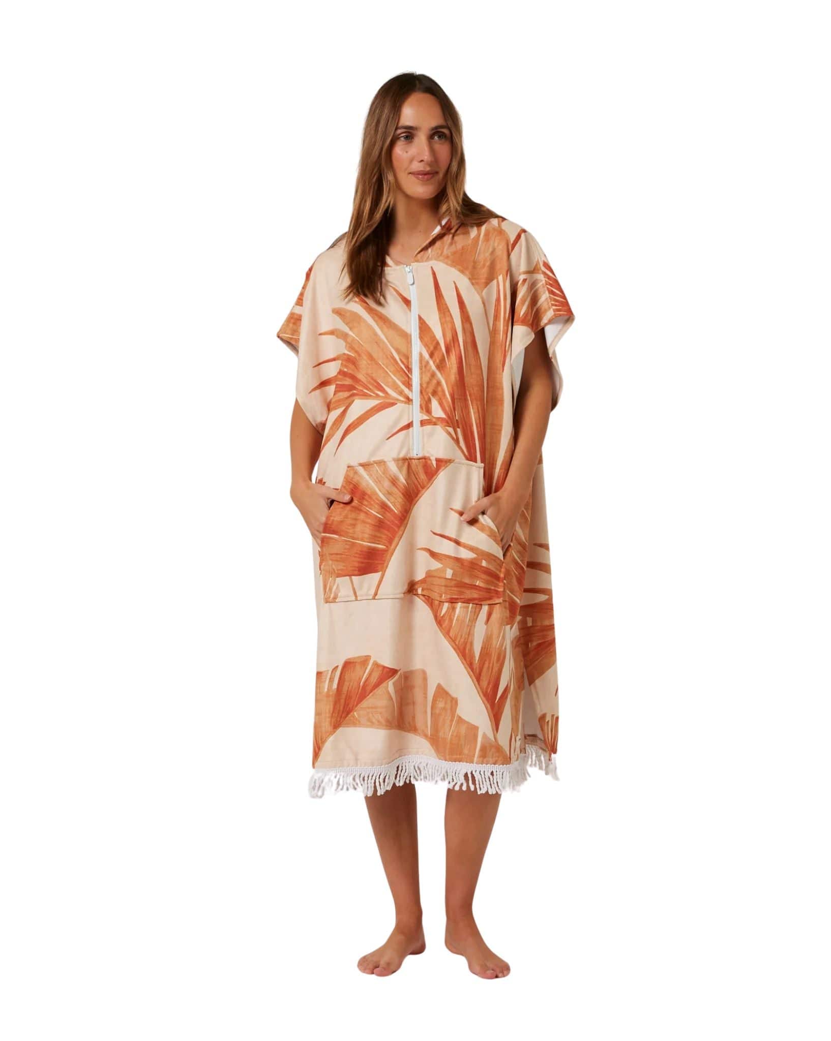 Ocean and Earth Palm Zip Hooded Poncho