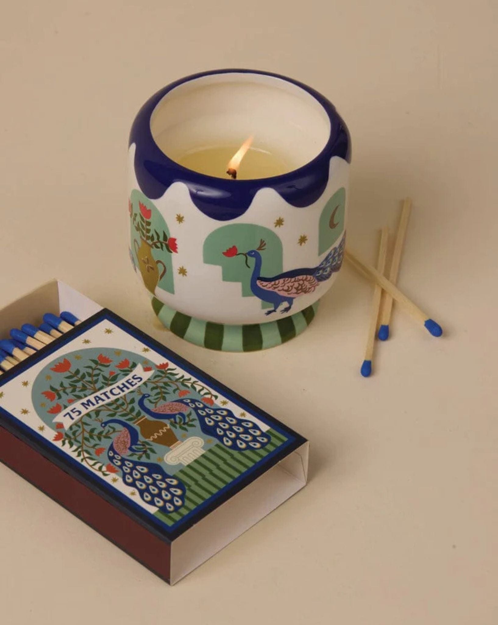 Paddywax Adopo 8oz Peacock Ceramic Candle - Misted Lime