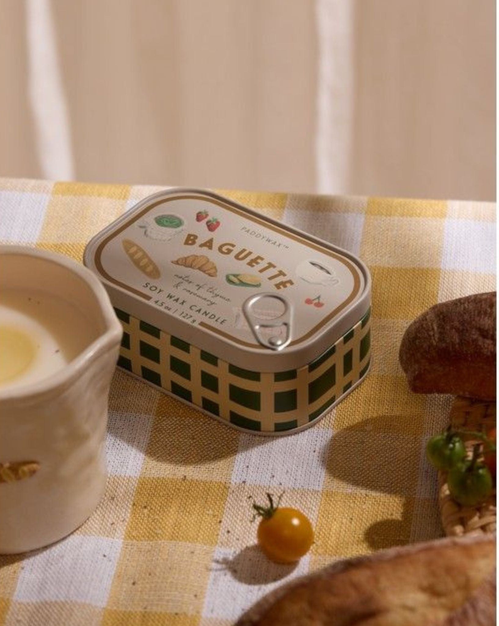 Paddywax Bistro 4.5oz French Baguette Printed Tin Candle - Rosemary Thyme