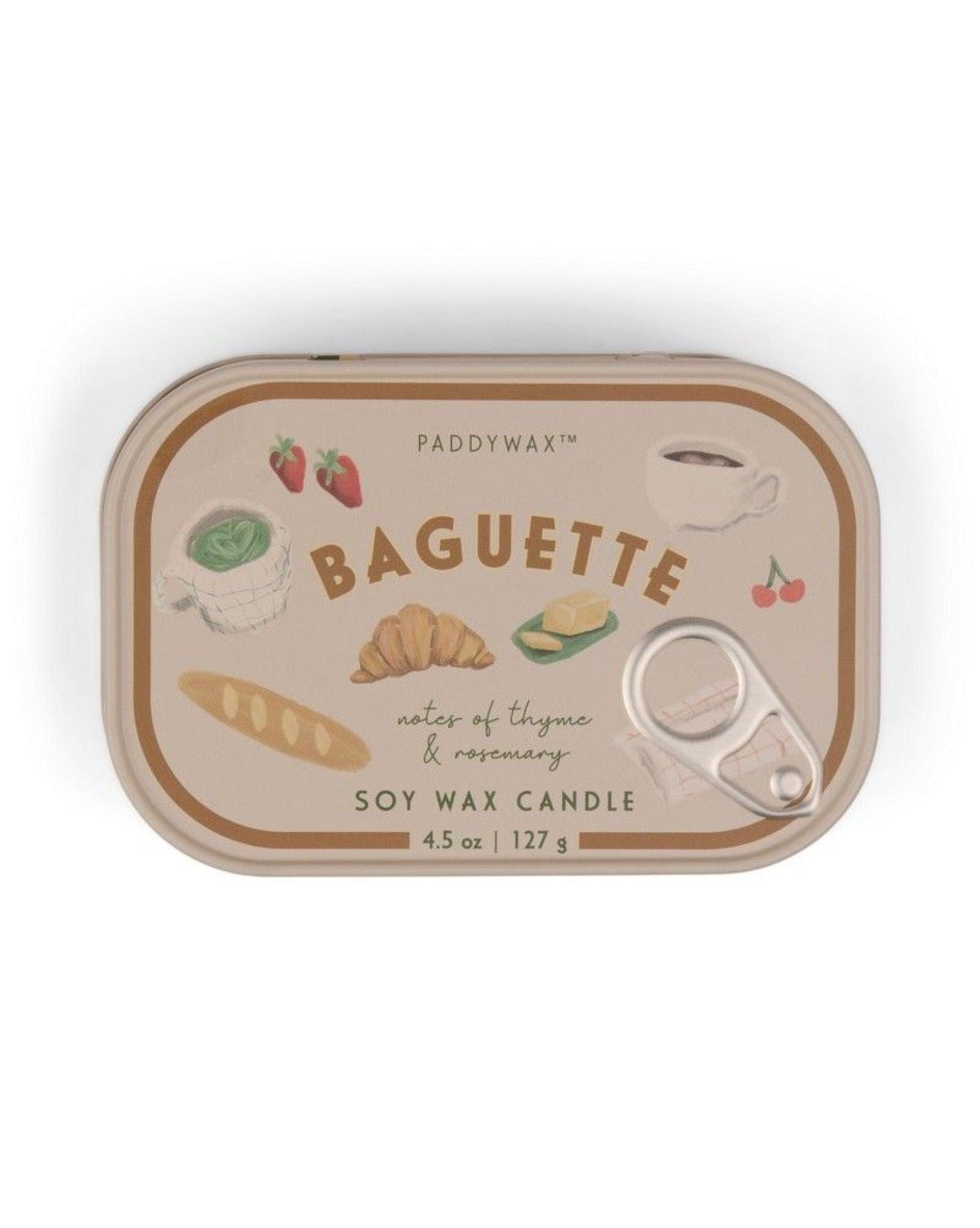 Paddywax Bistro 4.5oz French Baguette Printed Tin Candle - Rosemary Thyme