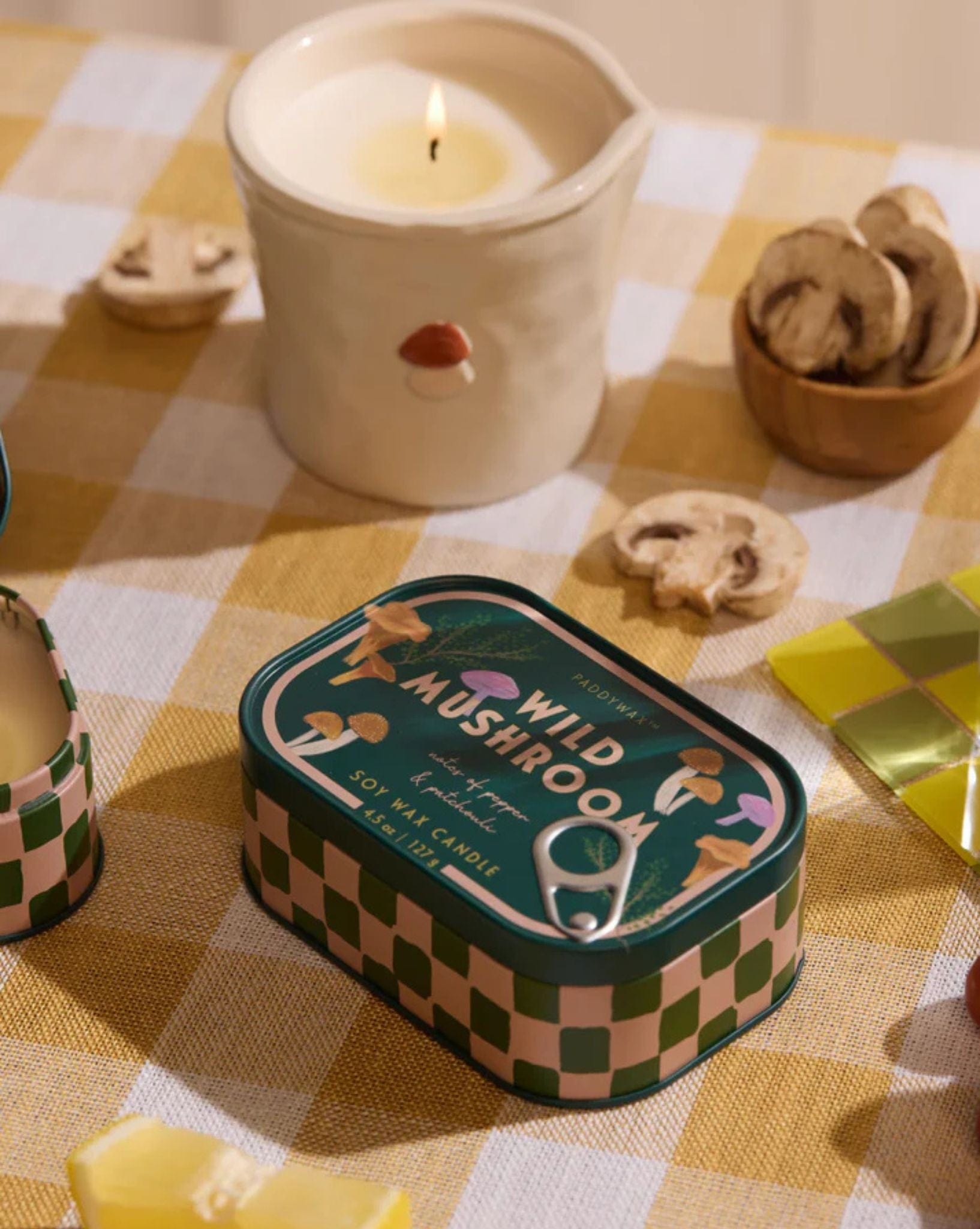 Paddywax Bistro 4.5oz Mushroom Printed Tin Candle-Wild Mushroom