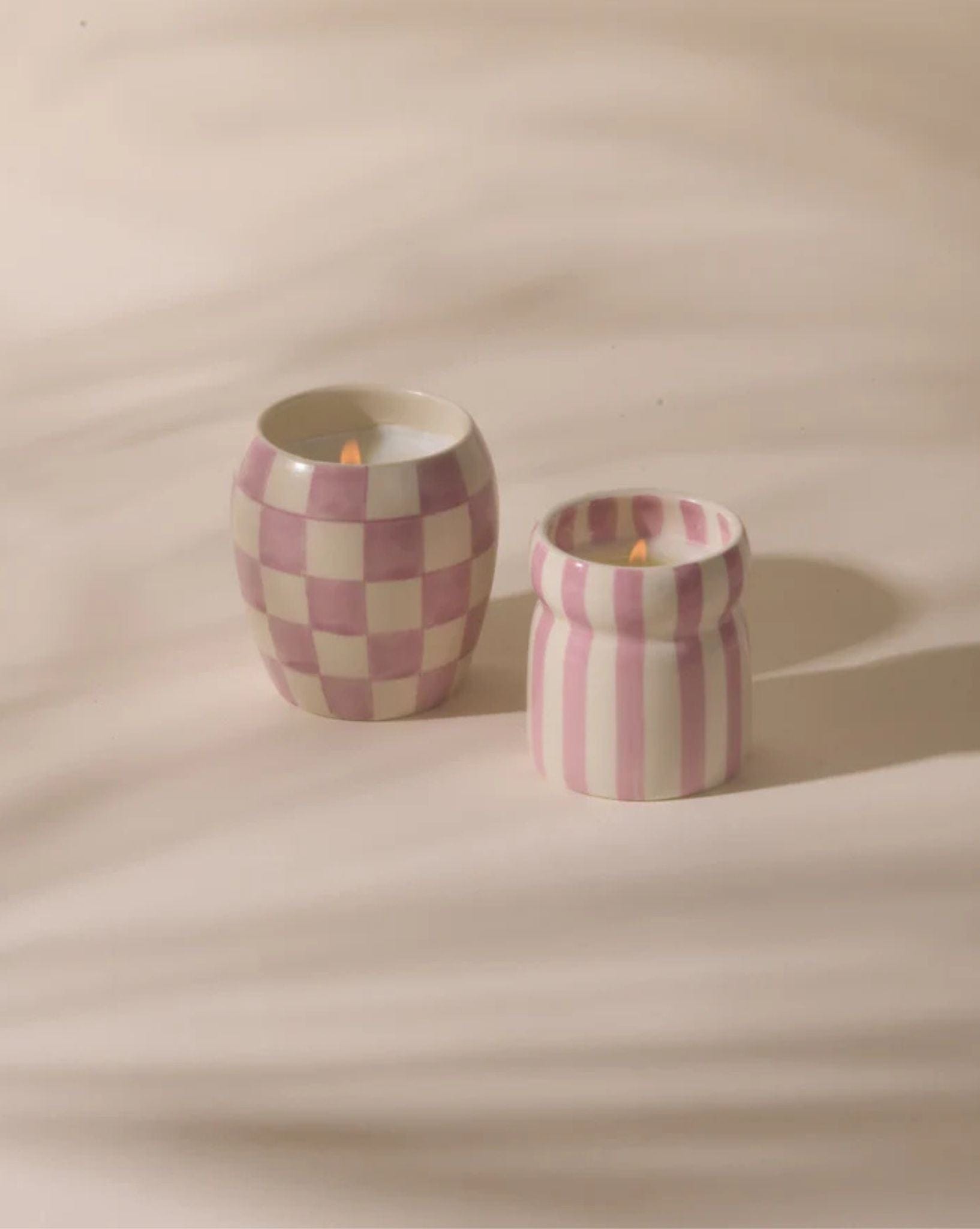 Paddywax Cabana 6.5oz Lavender Stripped Ceramic Candle - Grecian Sand