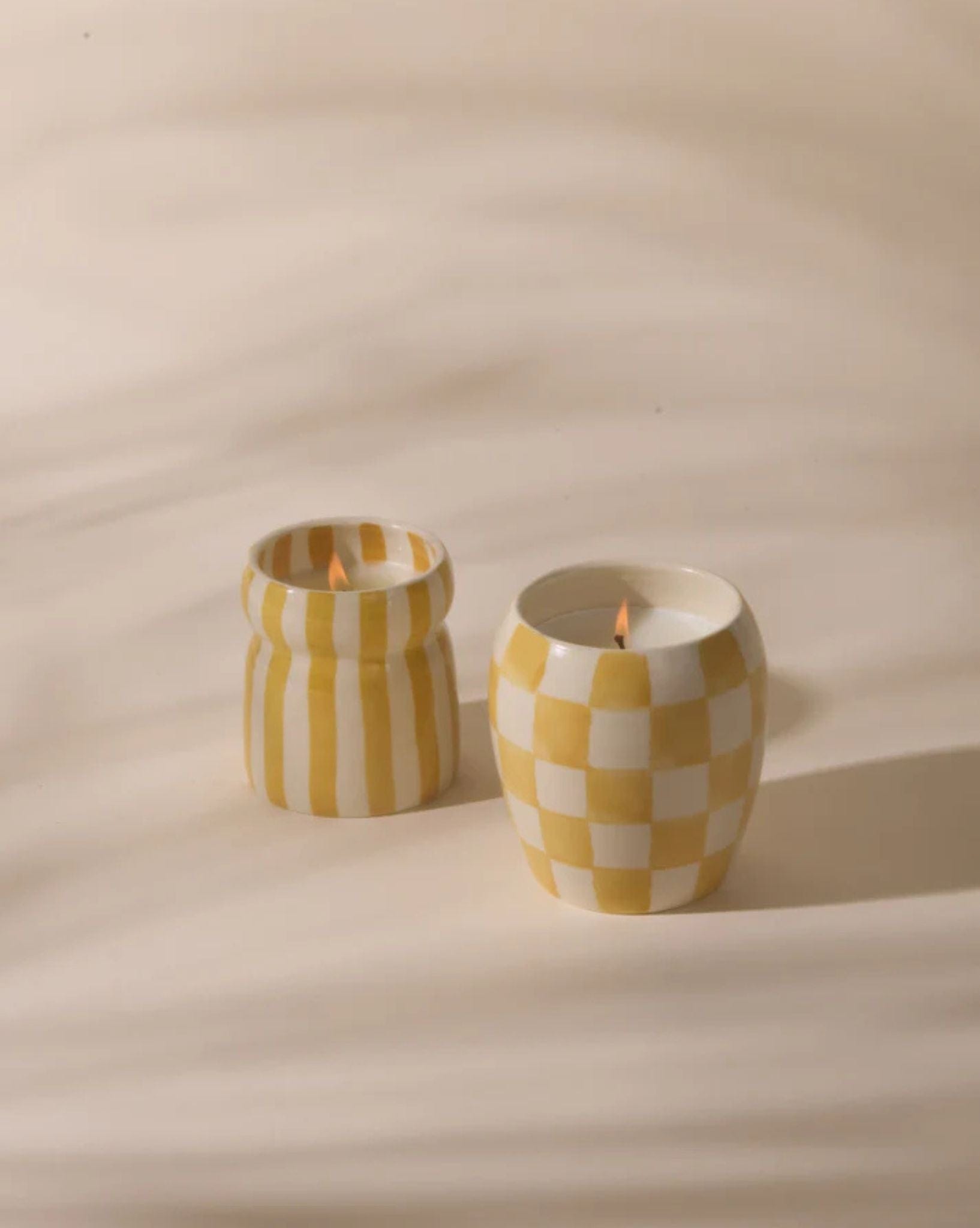 Paddywax Cabana 6.5oz Ochre Stripped Ceramic Candle - Gold Coast