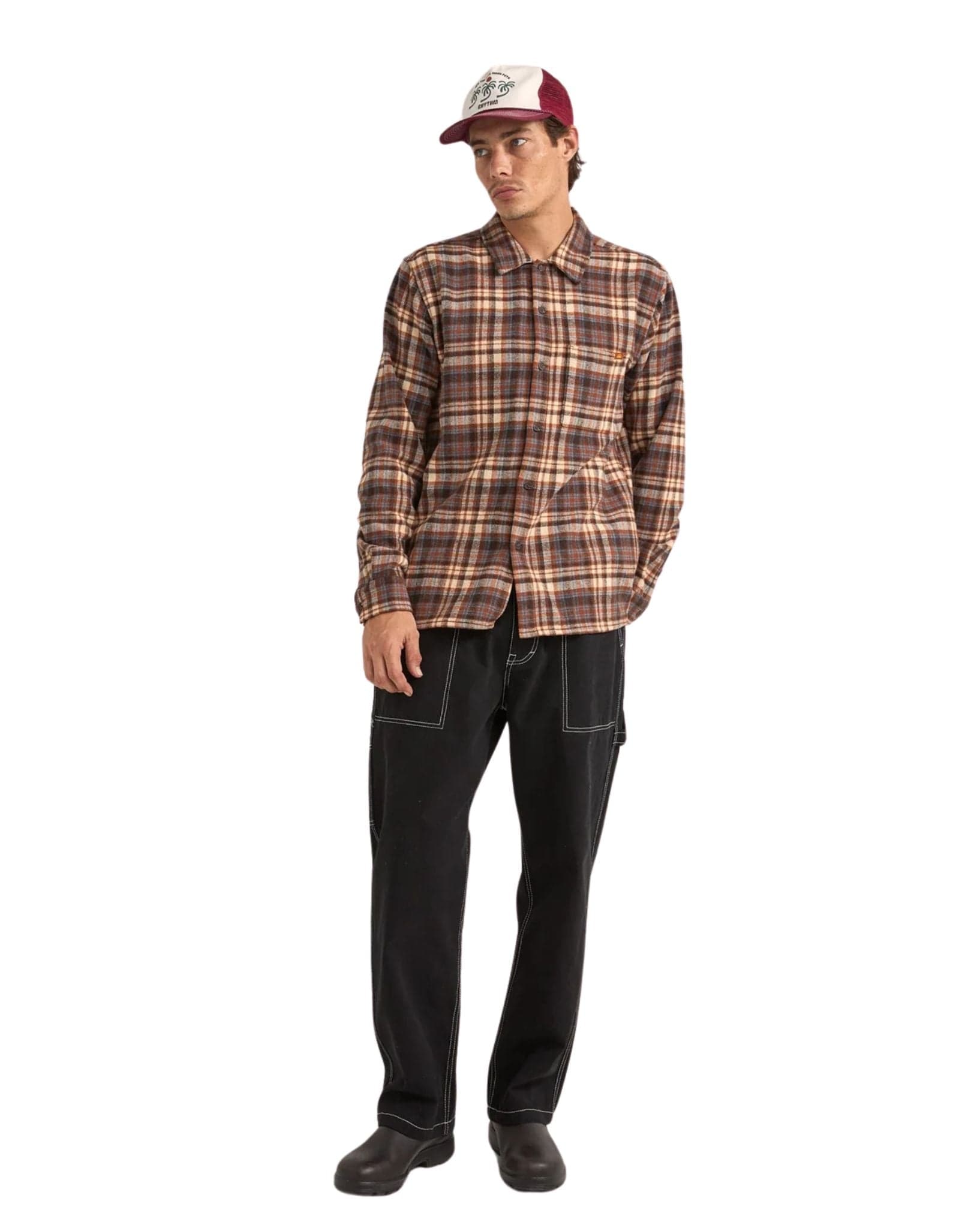 Rhythm Mens Albert Check Ls Shirt - Almond