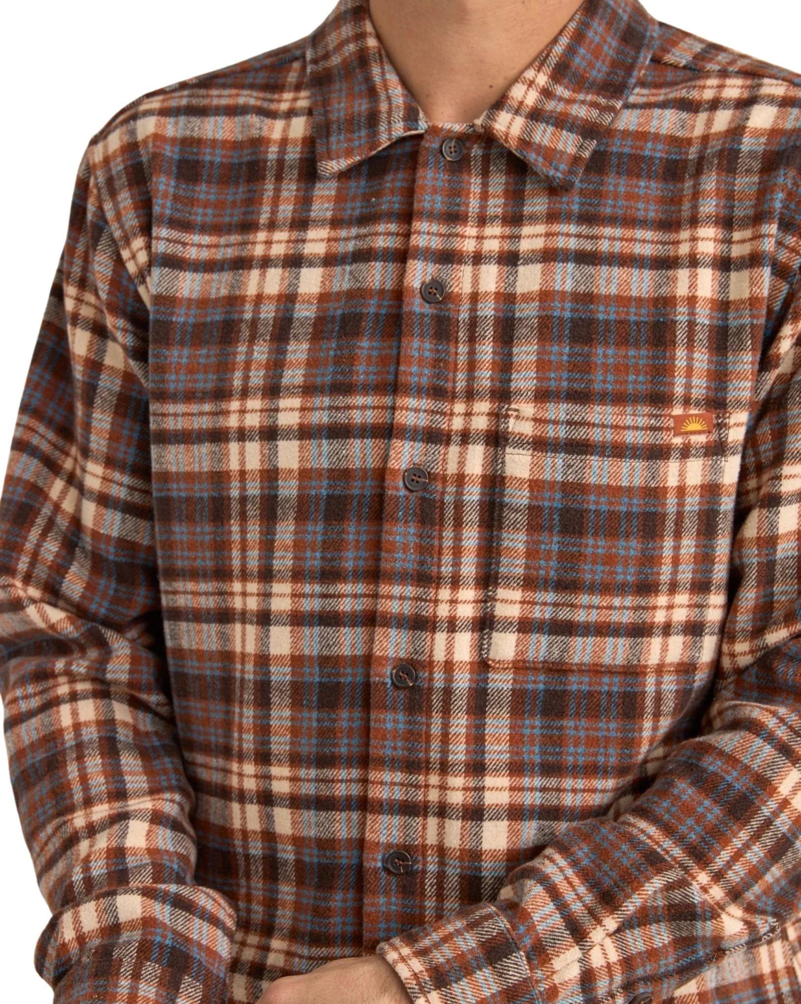 Rhythm Mens Albert Check Ls Shirt - Almond